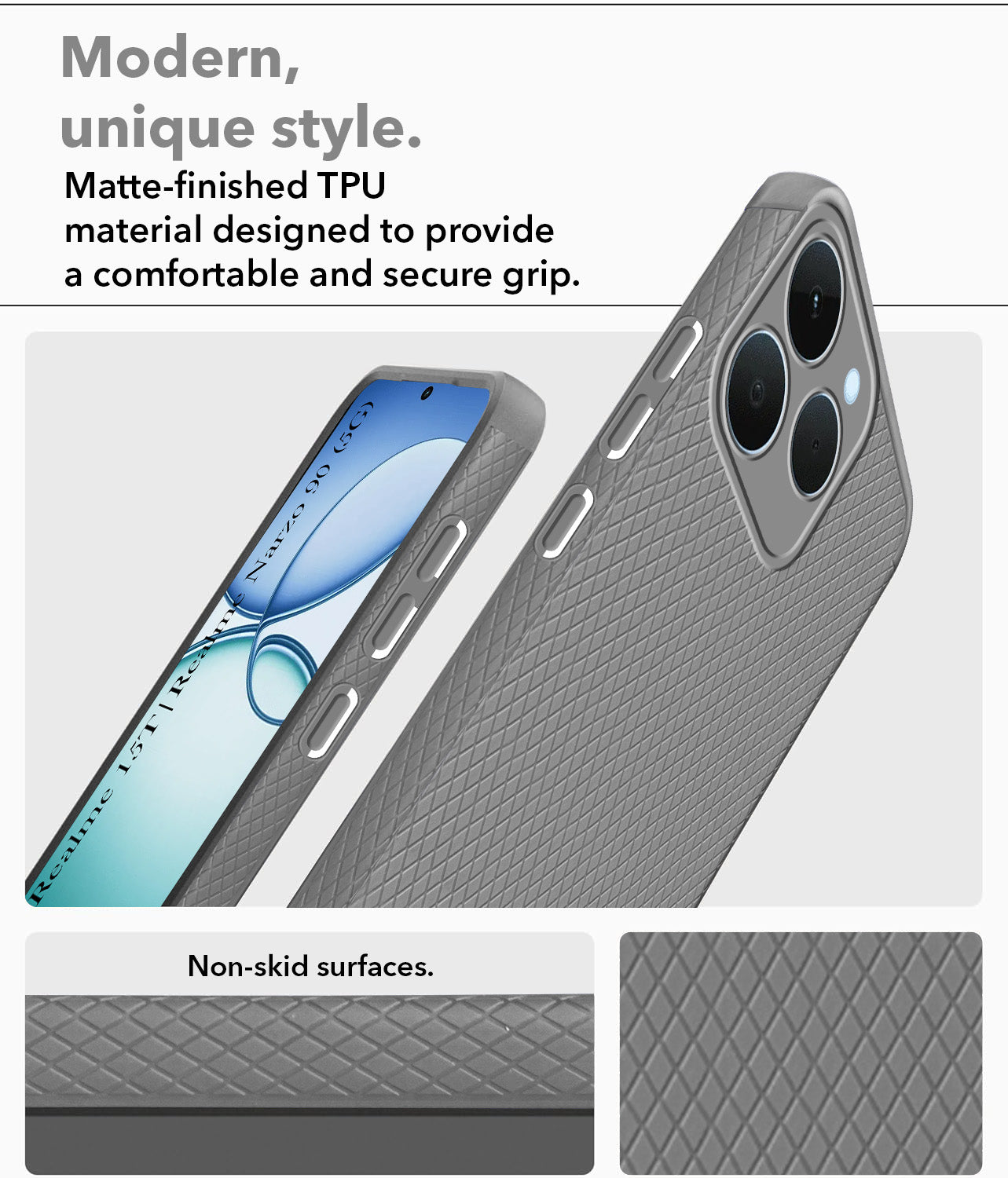 For Realme 15T | Realme Narzo 90 Back Cover Case(Camera Protection | Side Grip Texture | Soft and Flexible)