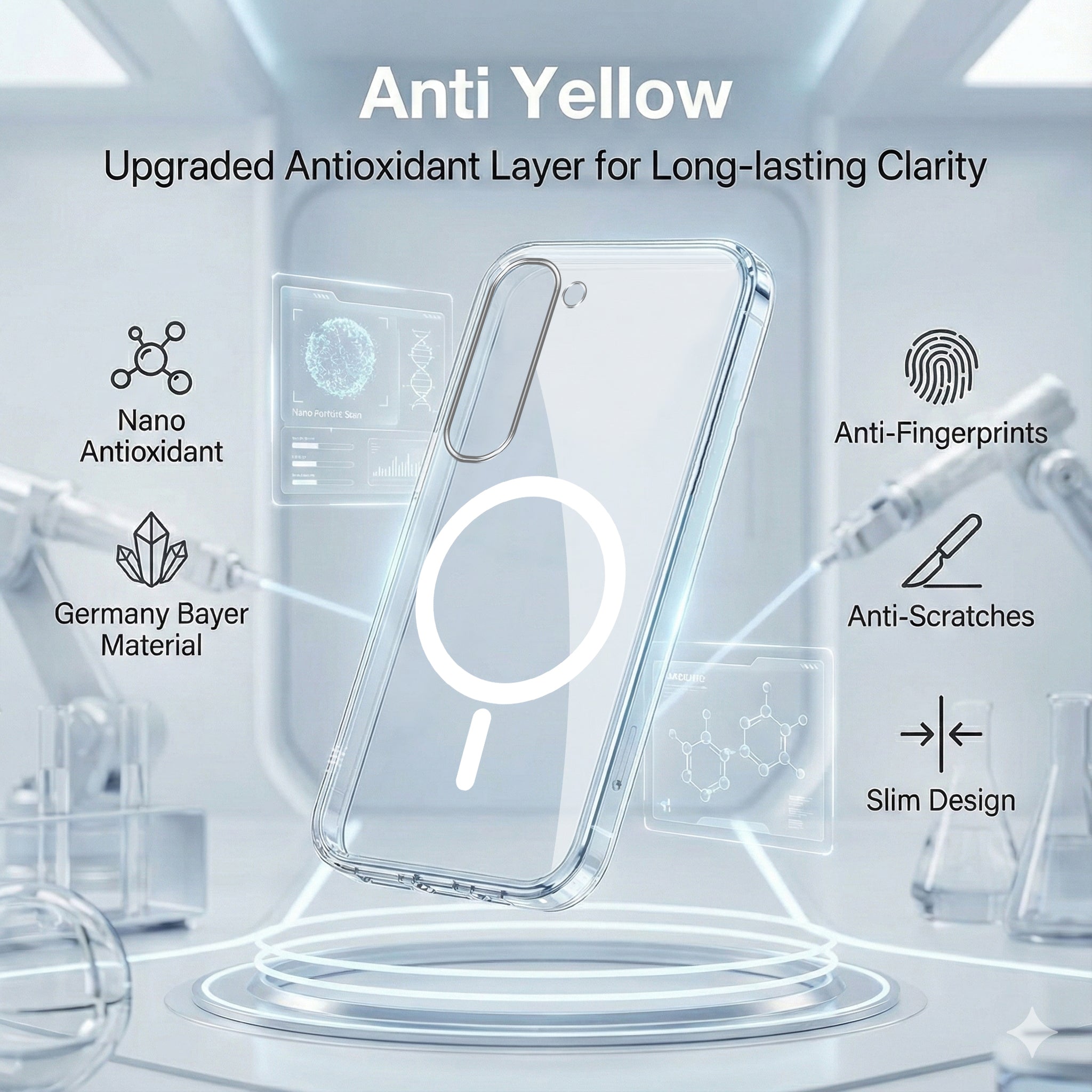For Samsung Galaxy S23 5G Back Cover Case Lifetime Anti-Yellow MagSafe Compatible Clear (Sleek Hard Crystal | Shockproof and Camera Protection)