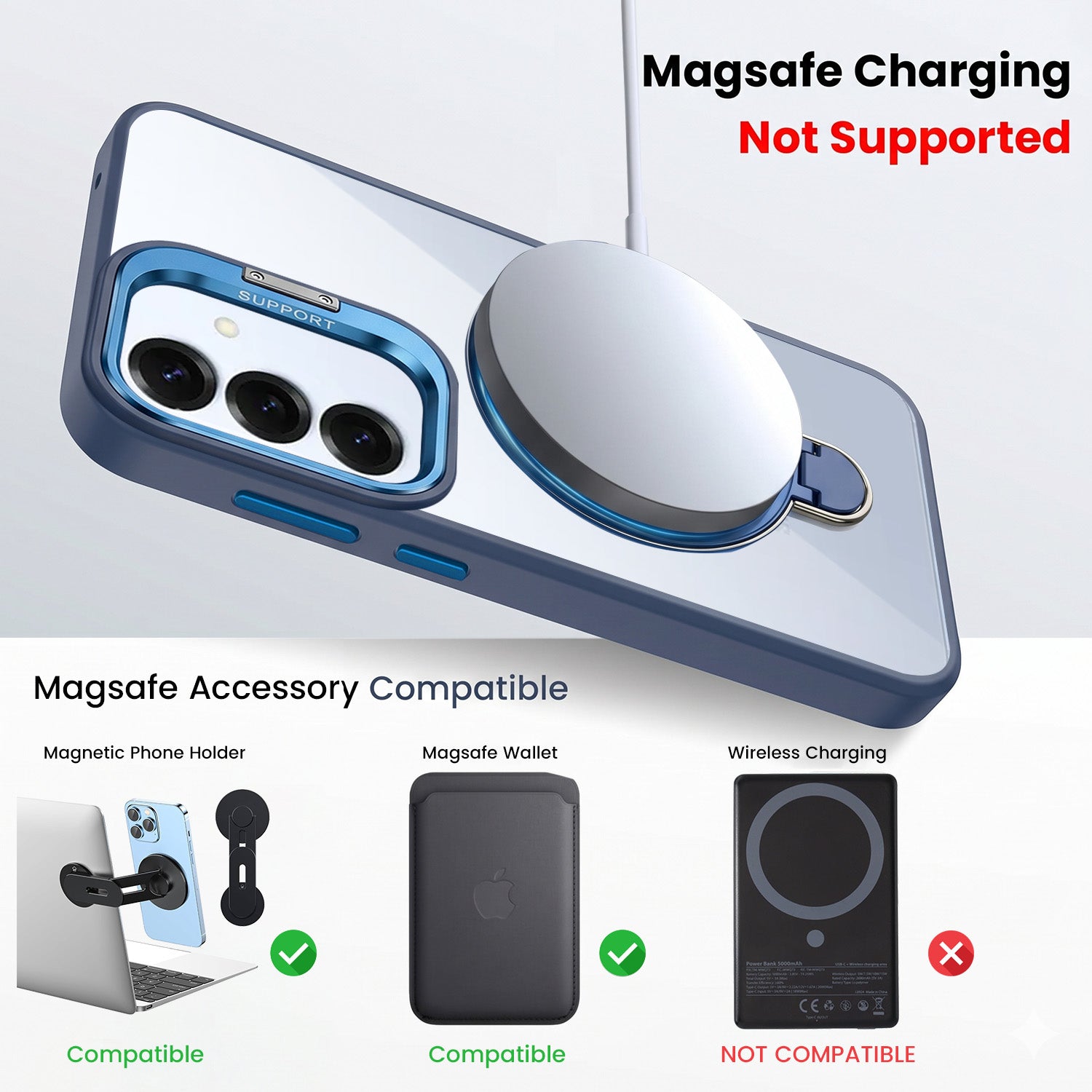 For Samsung Galaxy S25 Back Cover Case Crystal (Lifetime Anti Yellow | Magnetic Ring Stand | Camera Lens Protection | MagSafe Compatible)