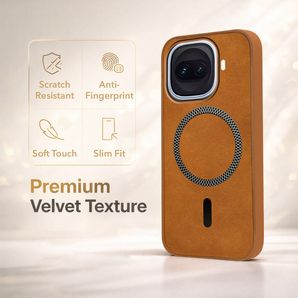 For Vivo iQOO 15R 5G Back Cover Case Leather Finish (MagSafe Compatible Wireless Charging | Soft Touch | Camera Bump Protection)