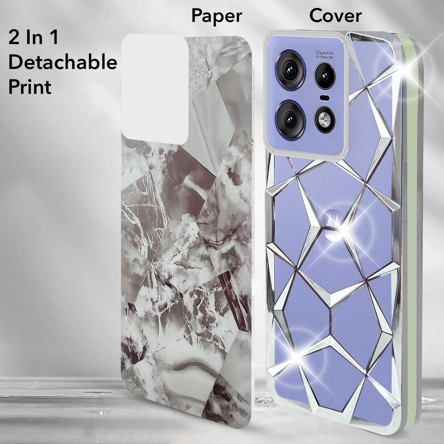 For Motorola Moto Edge 50 Pro Back Cover Case ( Dual Design Glitter Sparkle and Detachable Diamond Print Case | Soft and Flexible)