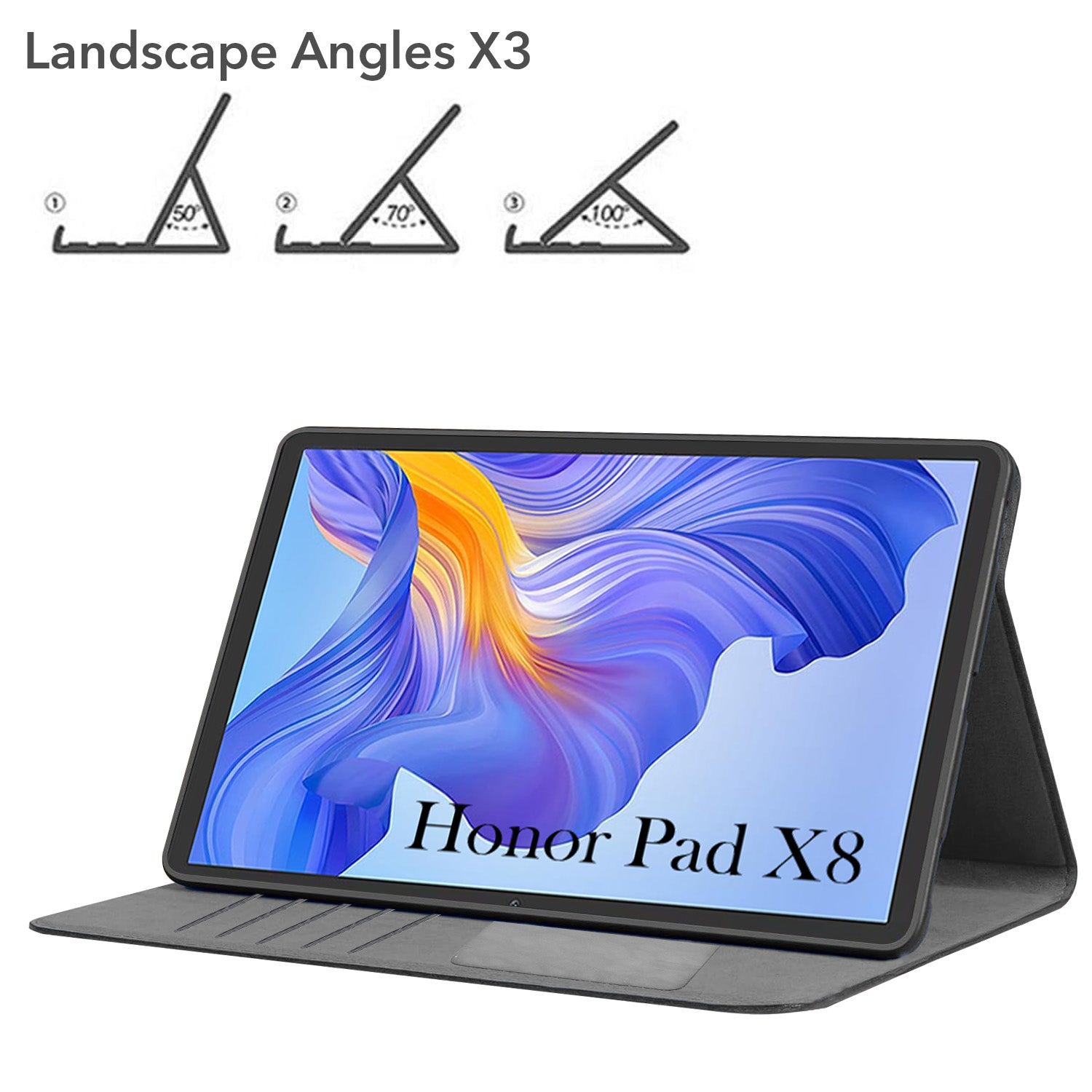 For Flip Cover Folio Case Honor Pad X8 10 Inch AGM3-W09HN (PU Matte Leather | Multi-Angle Smart Stand | Card Storage Slots | Silicone Back Pouch)