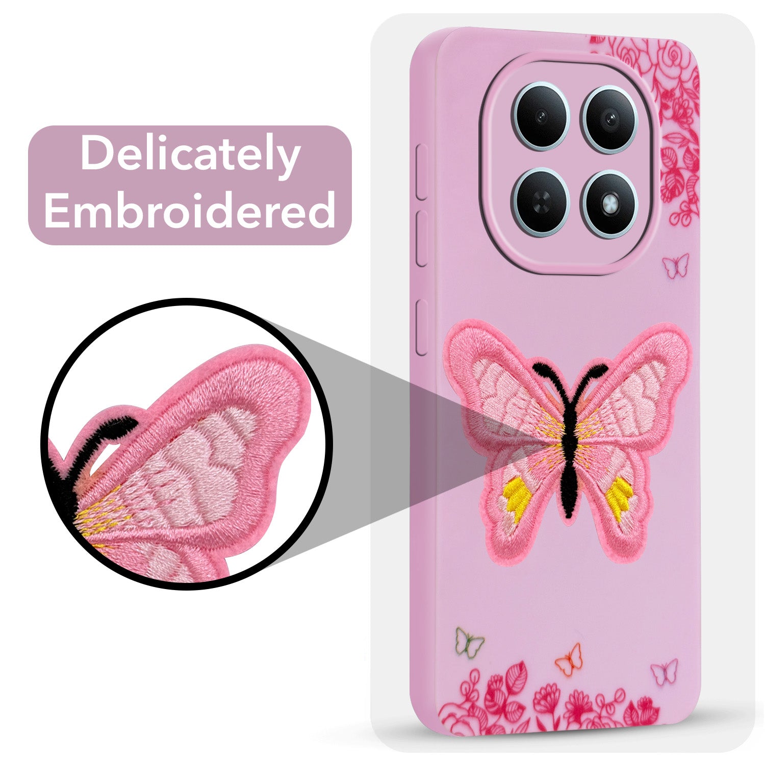 For Redmi note 15 | Redmi note 15 SE (5G) Back Cover Case (Soft Butterfly Embroidery | Women Teen Girls | Camera Protection| Matte Silicone)