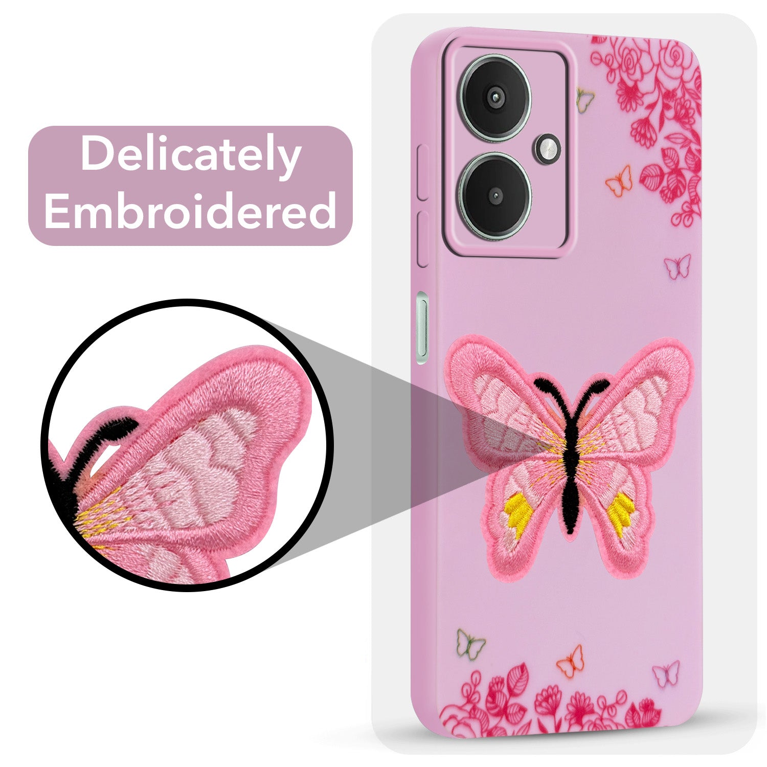 For Redmi 13C 5G Back Cover Case (Soft Butterfly Embroidery | Women Teen Girls | Camera Protection| Matte Silicone)