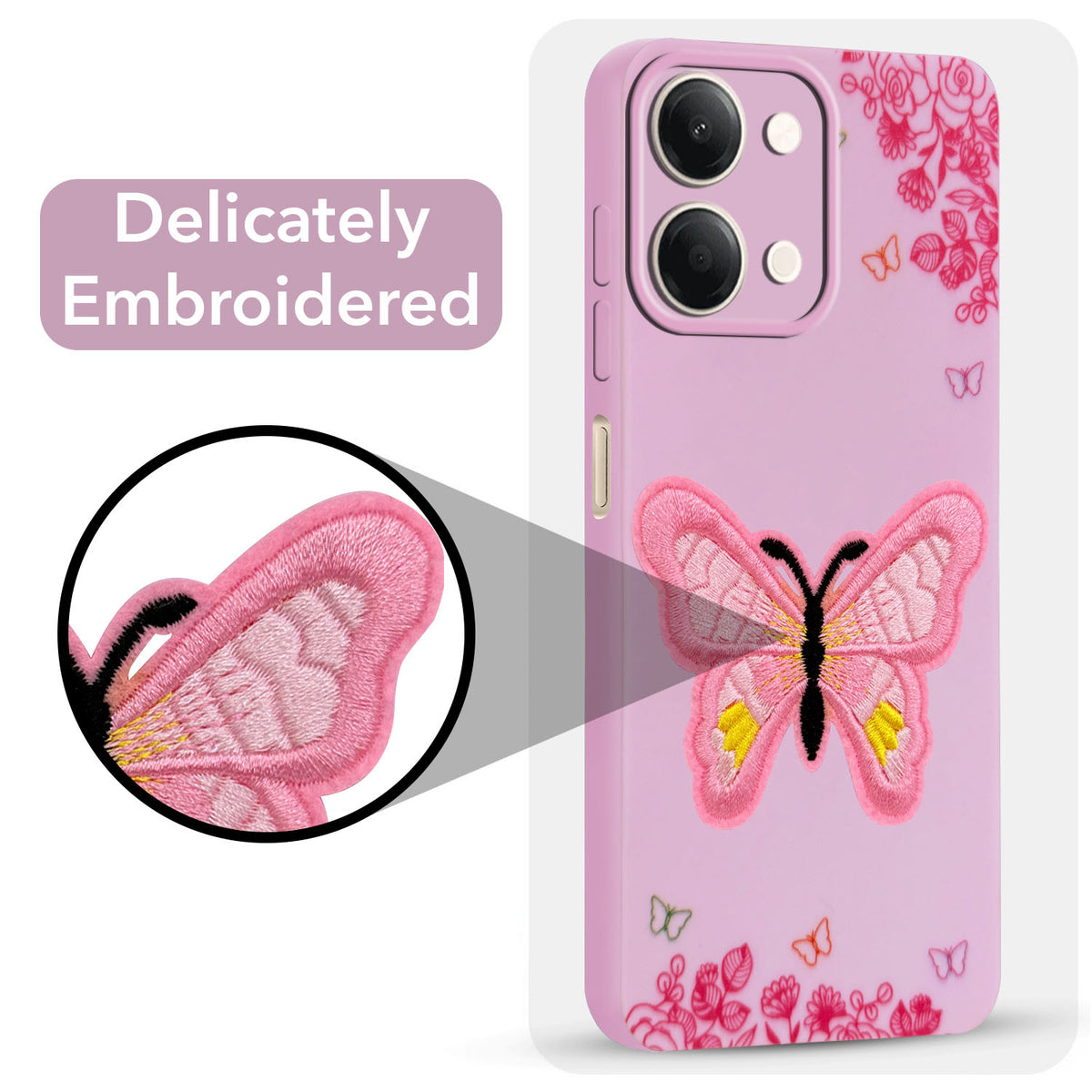 For Vivo Y05 (4G) | Vivo T5 Lite (5G) Back Cover Case (Soft Butterfly Embroidery | Women Teen Girls | Camera Protection| Matte Silicone)
