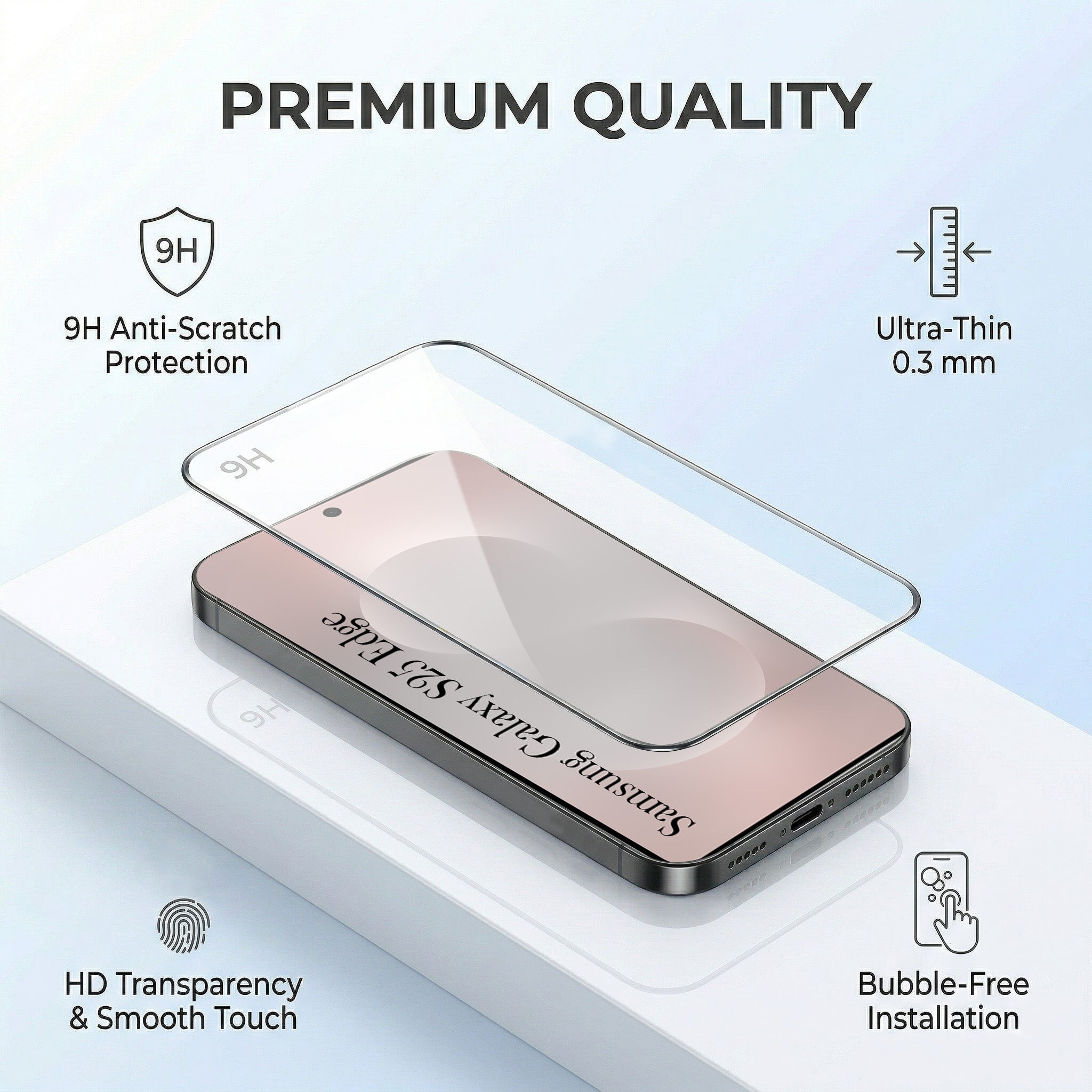For Samsung Galaxy S25 Edge Combo with Back Cover and 9H Tempered Glass (Textured Grip Design | Micro-Fiber Cloth Inside | Oleophobic Coating Screen Glass)