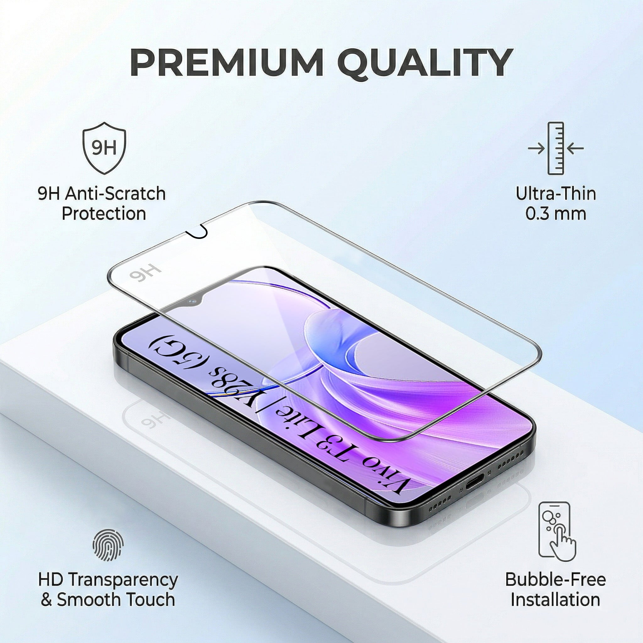 For Vivo Y28s 5G | Vivo T3 Lite 5G Combo with Back Cover and 9H Tempered Glass (Liquid Silicone | Camera Protection | Oleophobic Coating Screen Glass)