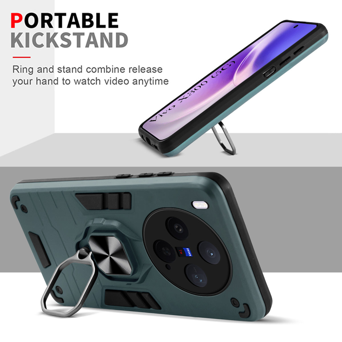 For Vivo X300 5G Back Cover Case Hybrid Armor (Shockproof Dual Layer Polycarbonate |Ring Holder Kickstand)