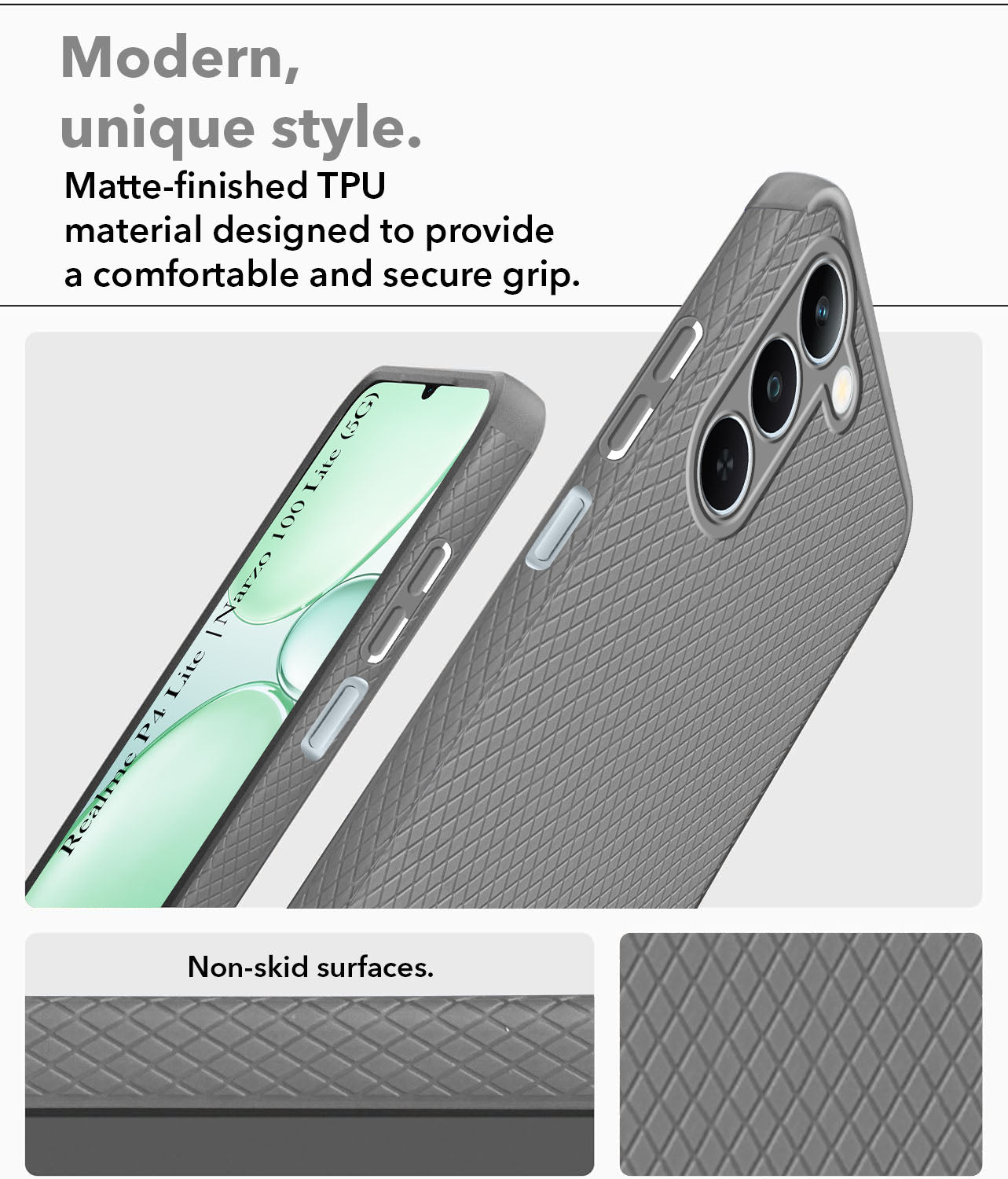 For Realme P4 Lite 5G | Realme Narzo 100 Lite 5G Back Cover Case Liquid Silicone (Camera Protection | Side Grip Texture | Soft and Flexible)