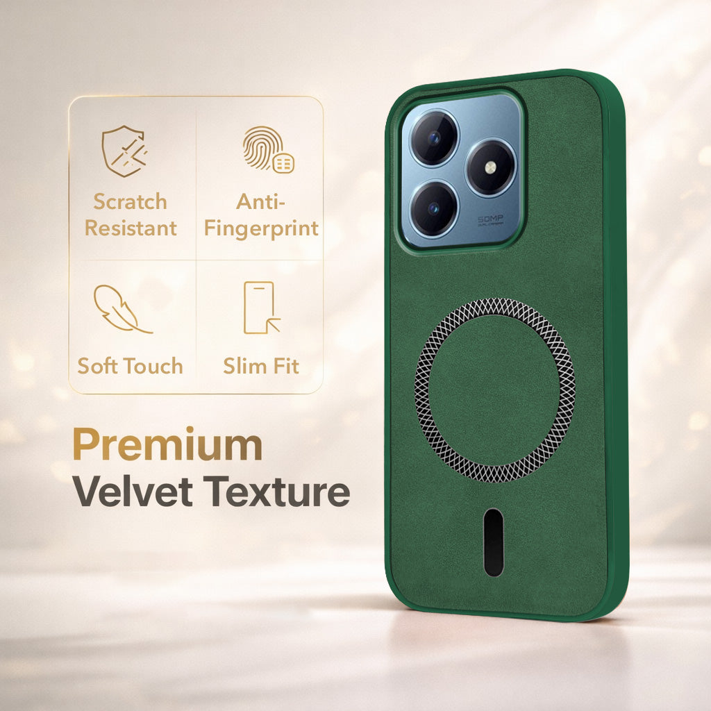 For Realme Narzo N63 Back Cover Case Leather Finish (MagSafe Compatible Wireless Charging | Soft Touch | Camera Bump Protection)