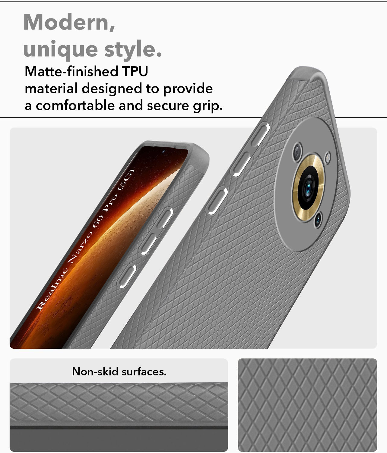 For Realme Narzo 60 Pro Back Cover Case (Liquid Silicone | Side Grip | Camera Protection)