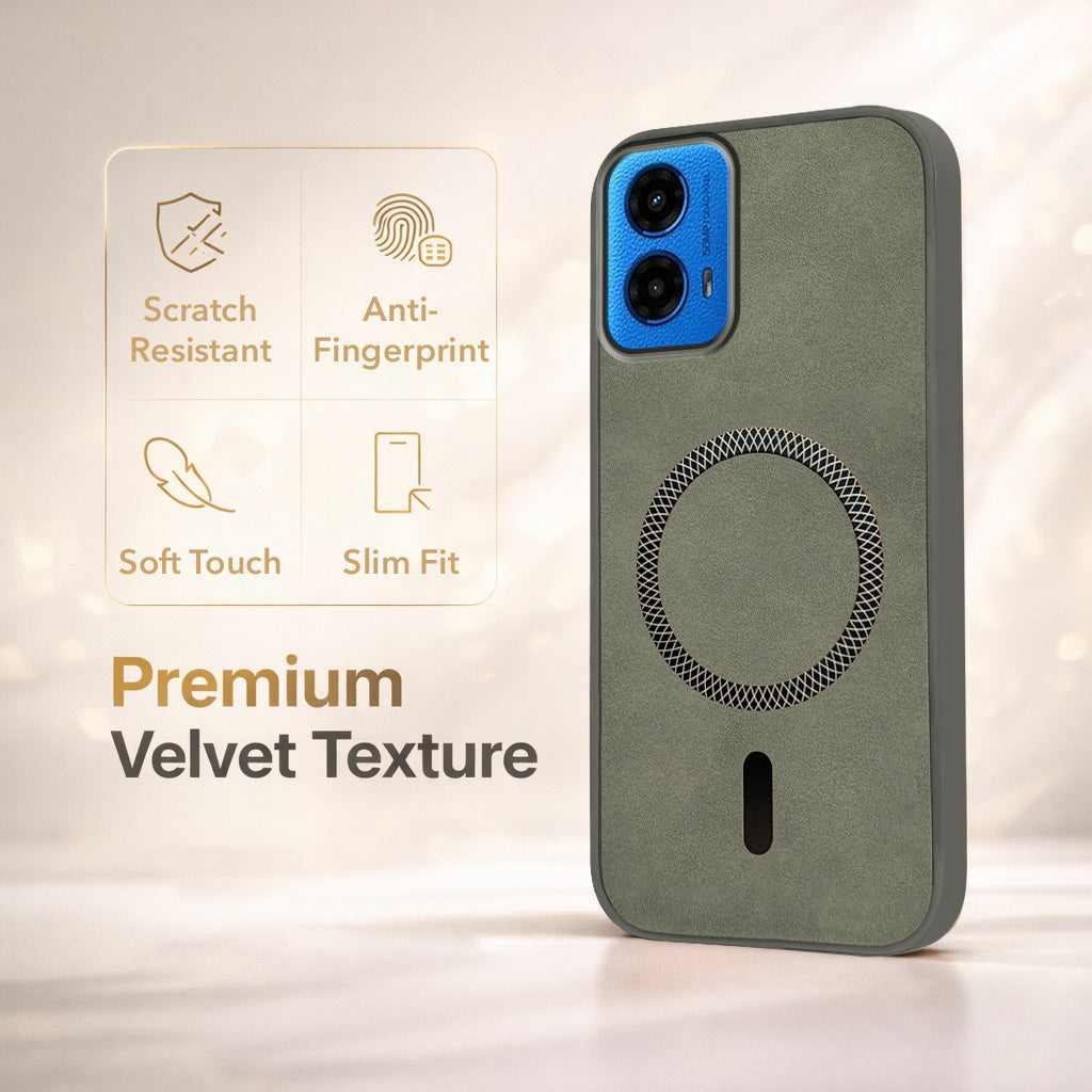 For Motorola Moto G45 Back Cover Case Leather Finish (MagSafe Compatible Wireless Charging | Soft Touch | Camera Bump Protection)