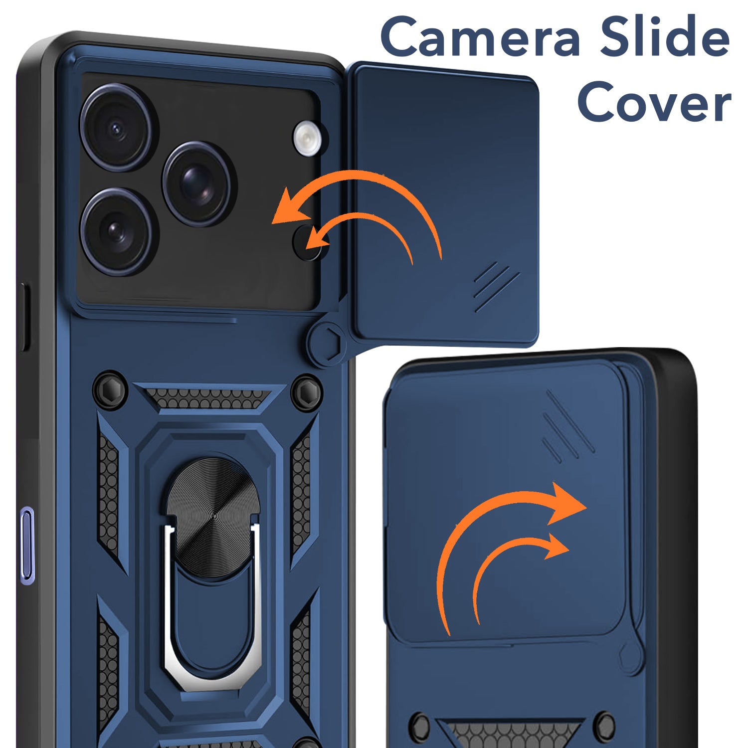 For iPhone 17 Pro | iPhone 18 Pro Back Cover Case Hybrid Armor (Sliding Shutter Camera Protection | Polycarbonate |Ring Holder Kickstand)