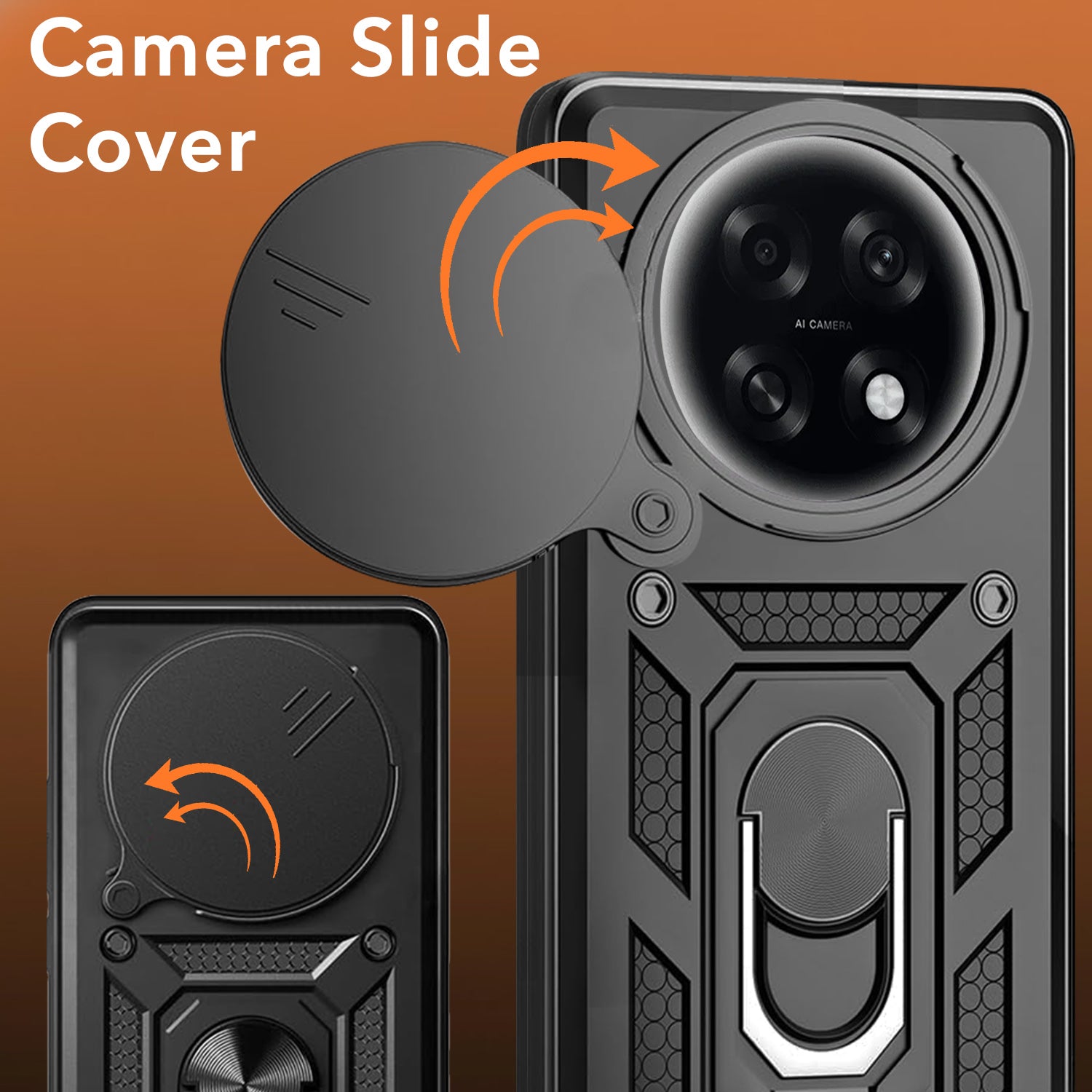 For Oppo F31 Pro Plus Hybrid Armor Back Cover Case (Sliding Shutter Camera Protection | Polycarbonate |Ring Holder Kickstand)