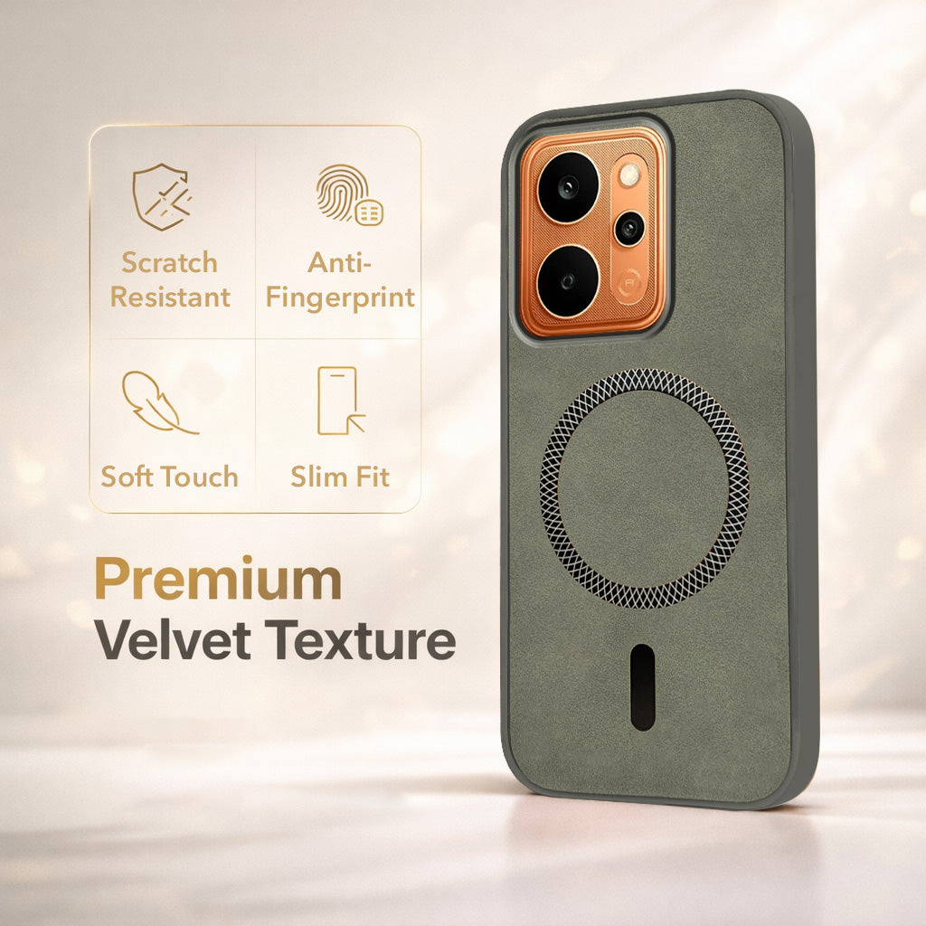 For Realme P4 Power 5G | Realme Narzo Power Back Cover Case Leather Finish (MagSafe Compatible Wireless Charging | Soft Touch | Camera Bump Protection)