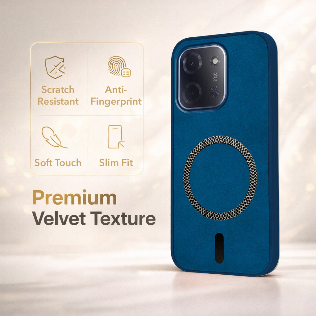 For Poco C85 5G Back Cover Case Leather Finish  (MagSafe Compatible Wireless Charging | Soft Touch | Camera Bump Protection)