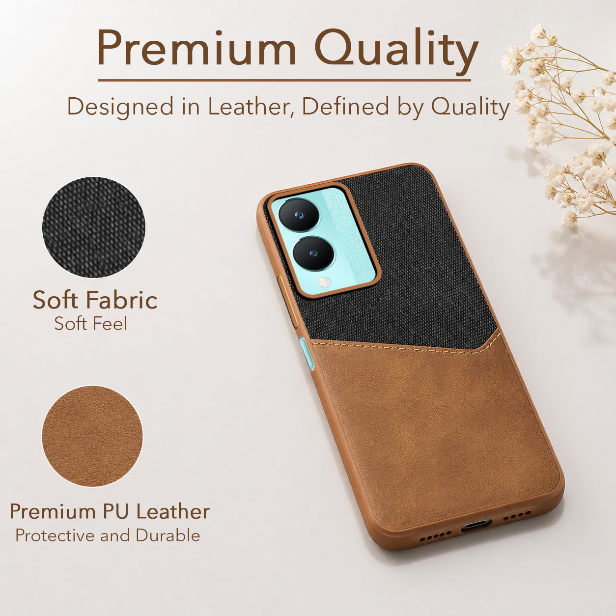 For Vivo Y28 5G Back Cover Case (Dual PU Leather Stitch | Professional Minimalist | Soft and Flexible)