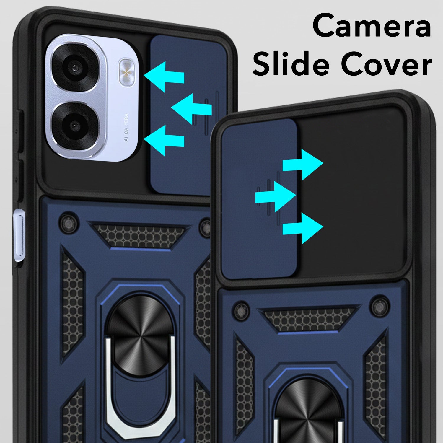 For Oppo K14x 5G Back Cover Case Hybrid Armor (Sliding Shutter Camera Protection | Polycarbonate |Ring Holder Kickstand)