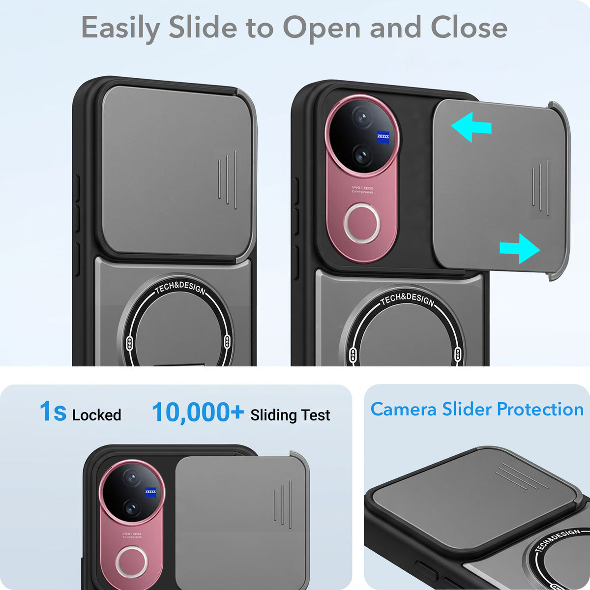 For Vivo V50 | Vivo V50e Back Case Cover Metallic (Hybrid Armor Kickstand | Sliding Shutter Camera Protection | MagSafe Compatible)