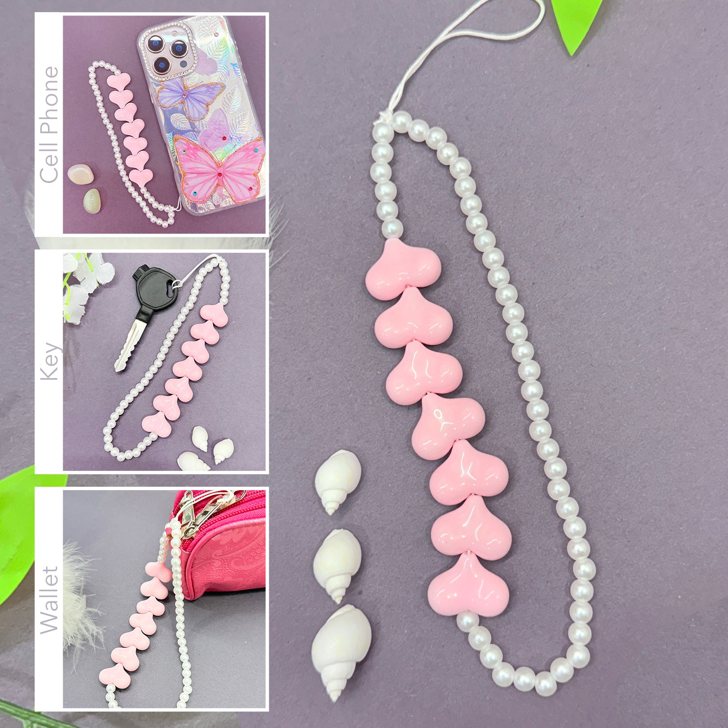 Heart Shape Charms With Small Pearl Beads
