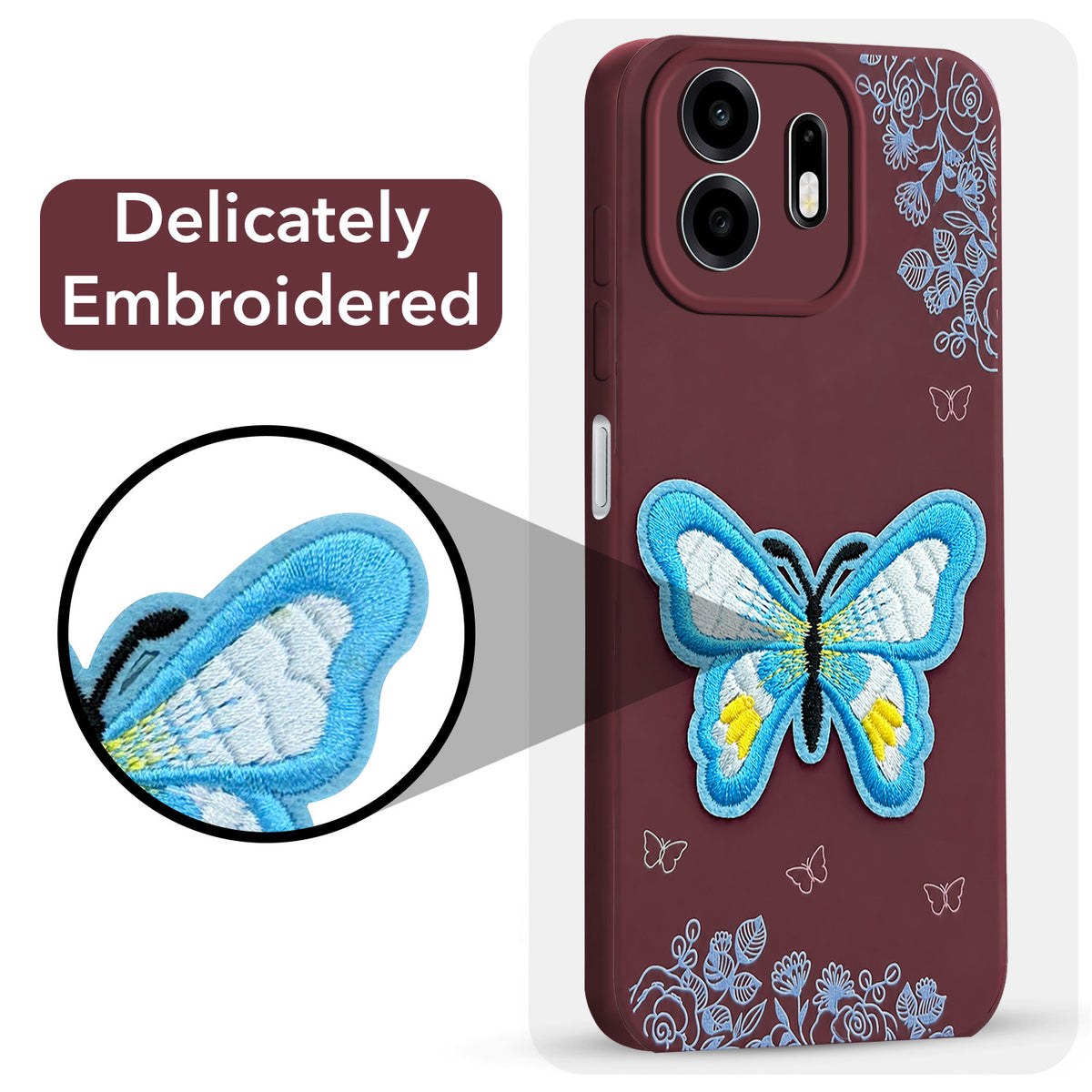For OnePlus N6 Back Cover Case (Soft Butterfly Embroidery | Women Teen Girls | Camera Protection| Matte Silicone)
