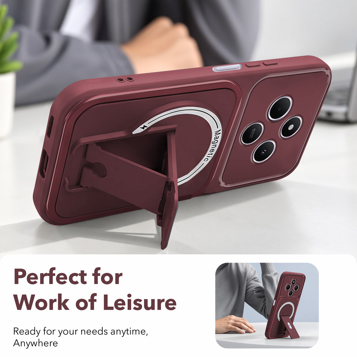 For Redmi A4 5G | Xiaomi Redmi 14C Back Case Cover Metallic (Hybrid Armor Kickstand | MagSafe Compatible | Camera Protection Shockproof)
