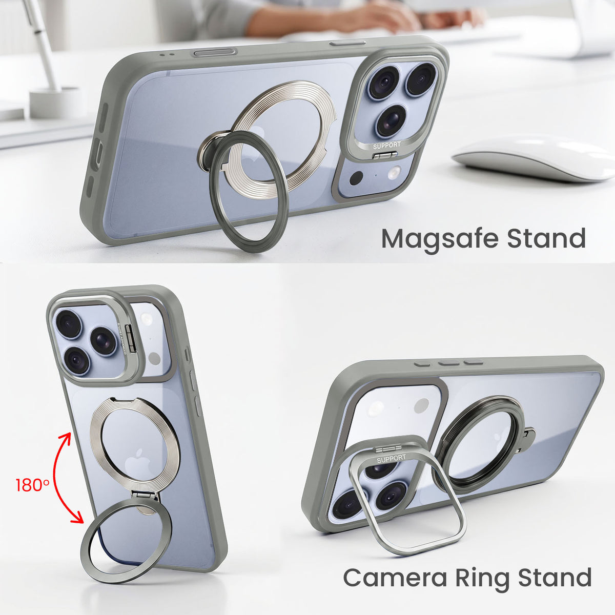 For Apple iPhone 18 Pro Max Back Cover Case Crystal (Lifetime Anti Yellow | Magnetic Ring Stand | Camera Lens Protection | MagSafe Compatible)