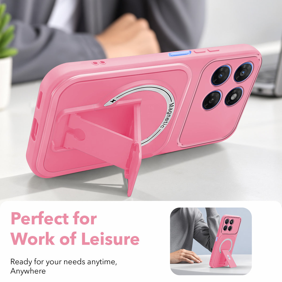 For Motorola Moto G37 Back Case Cover Metallic (Hybrid Armor Kickstand | MagSafe Compatible | Camera Protection Shockproof)