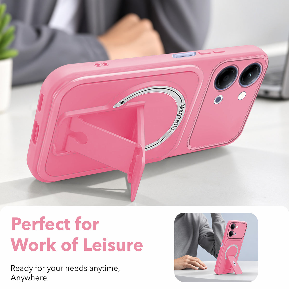 For Vivo Y05 4G | Vivo T5 Lite 5G Back Case Cover Metallic (Hybrid Armor Kickstand | MagSafe Compatible | Camera Protection Shockproof)