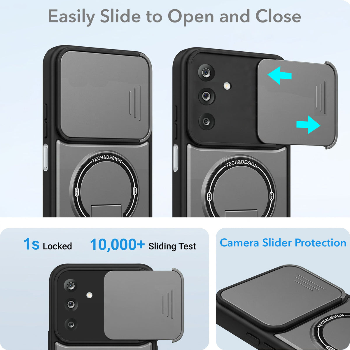 For Samsung Galaxy M36 | Samsung Galaxy F36 Back Case Cover Metallic (Hybrid Armor Kickstand | Sliding Shutter Camera Protection | MagSafe Compatible)