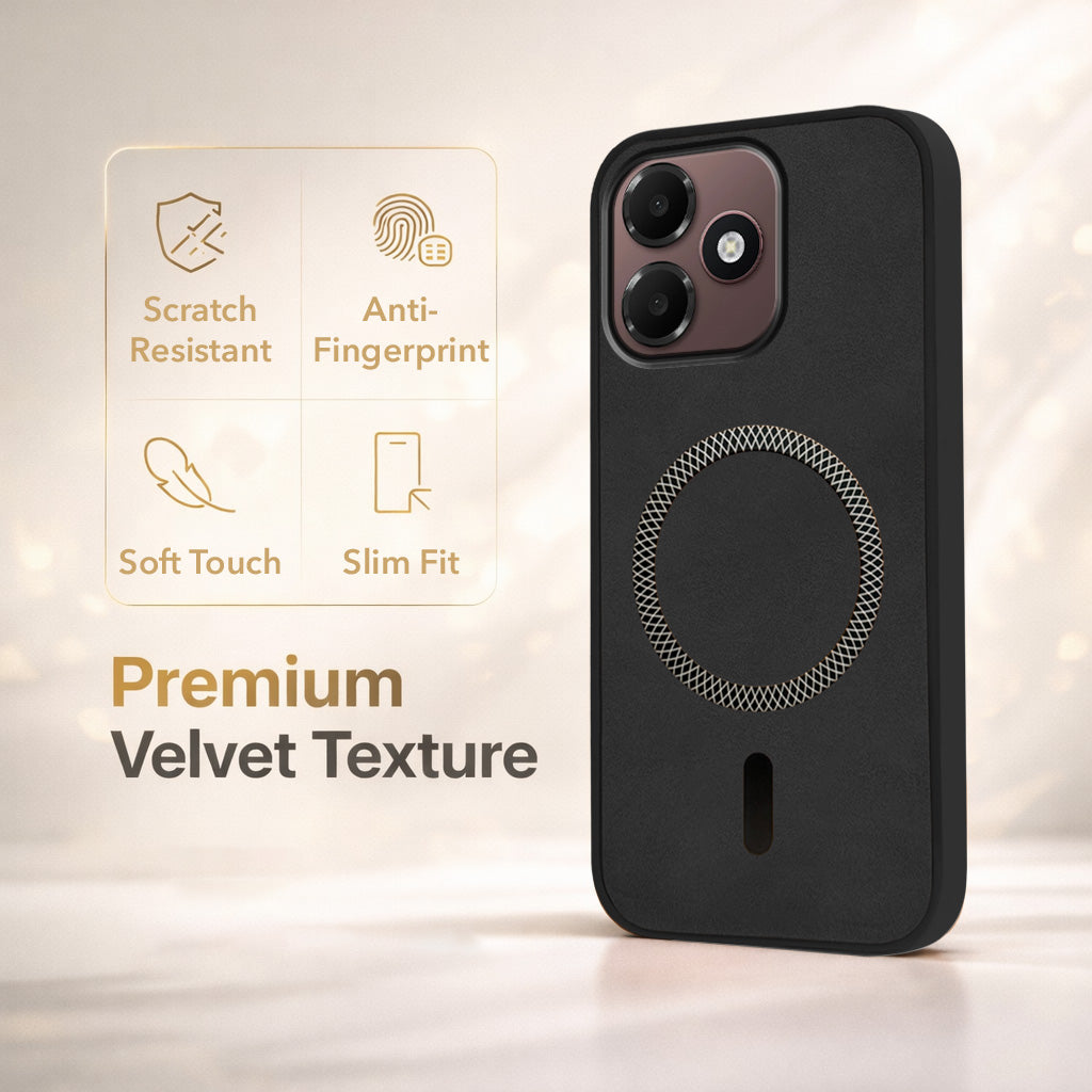 For Oppo A6c 4G Back Cover Case Leather Finish (MagSafe Compatible Wireless Charging | Soft Touch | Camera Bump Protection)