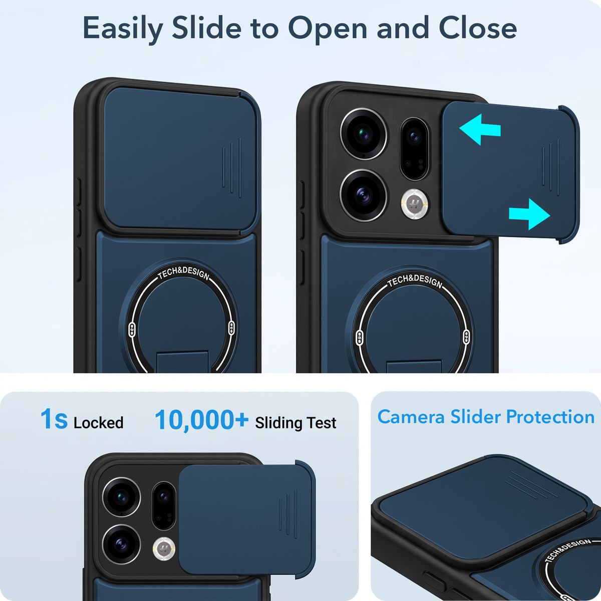 For Oppo Find X9 | Oppo Find X9s Back Case Cover Metallic (Hybrid Armor Kickstand | Sliding Shutter Camera Protection | MagSafe Compatible)
