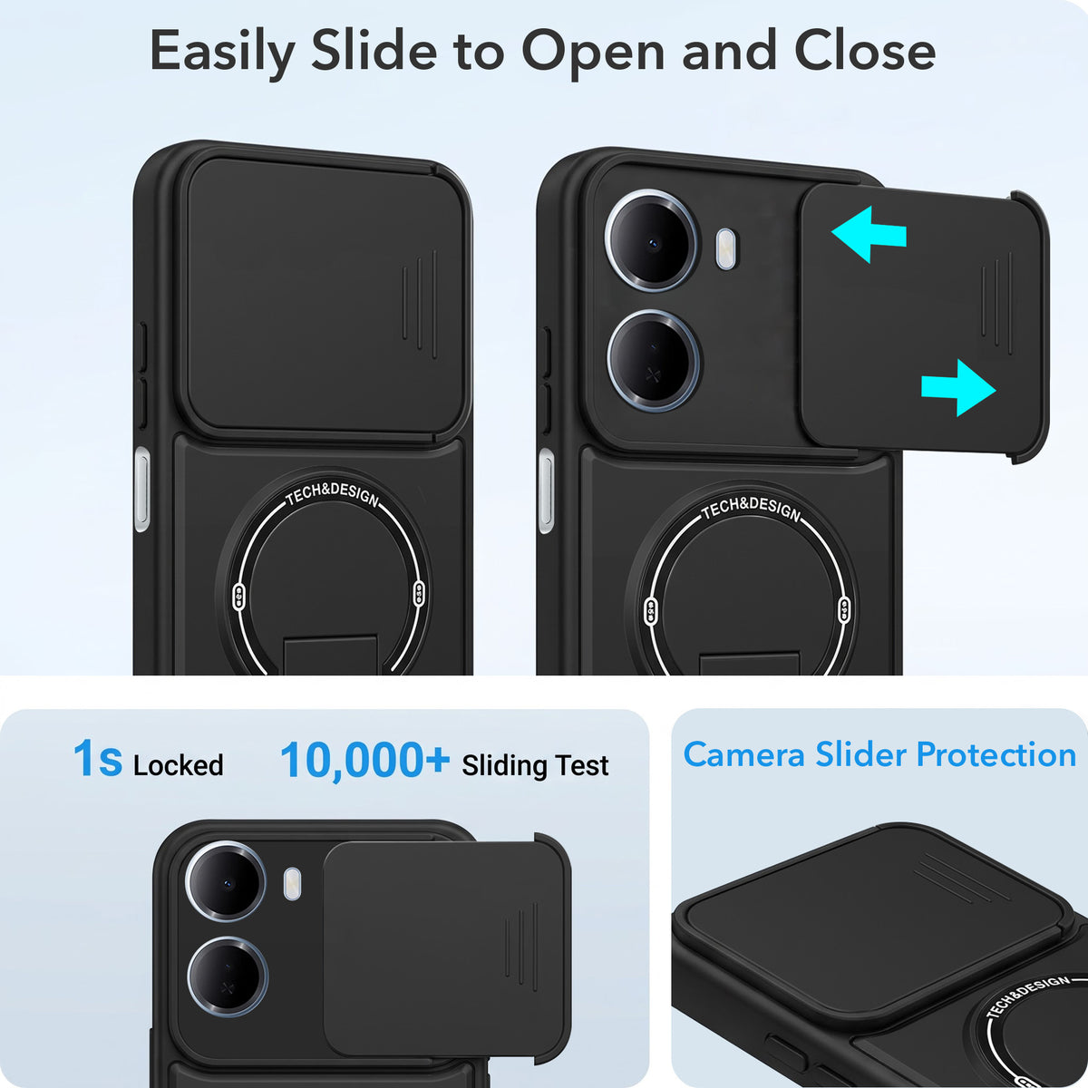 For Redmi 15A 5G Back Case Cover Metallic (Hybrid Armor Kickstand | Sliding Shutter Camera Protection | MagSafe Compatible)