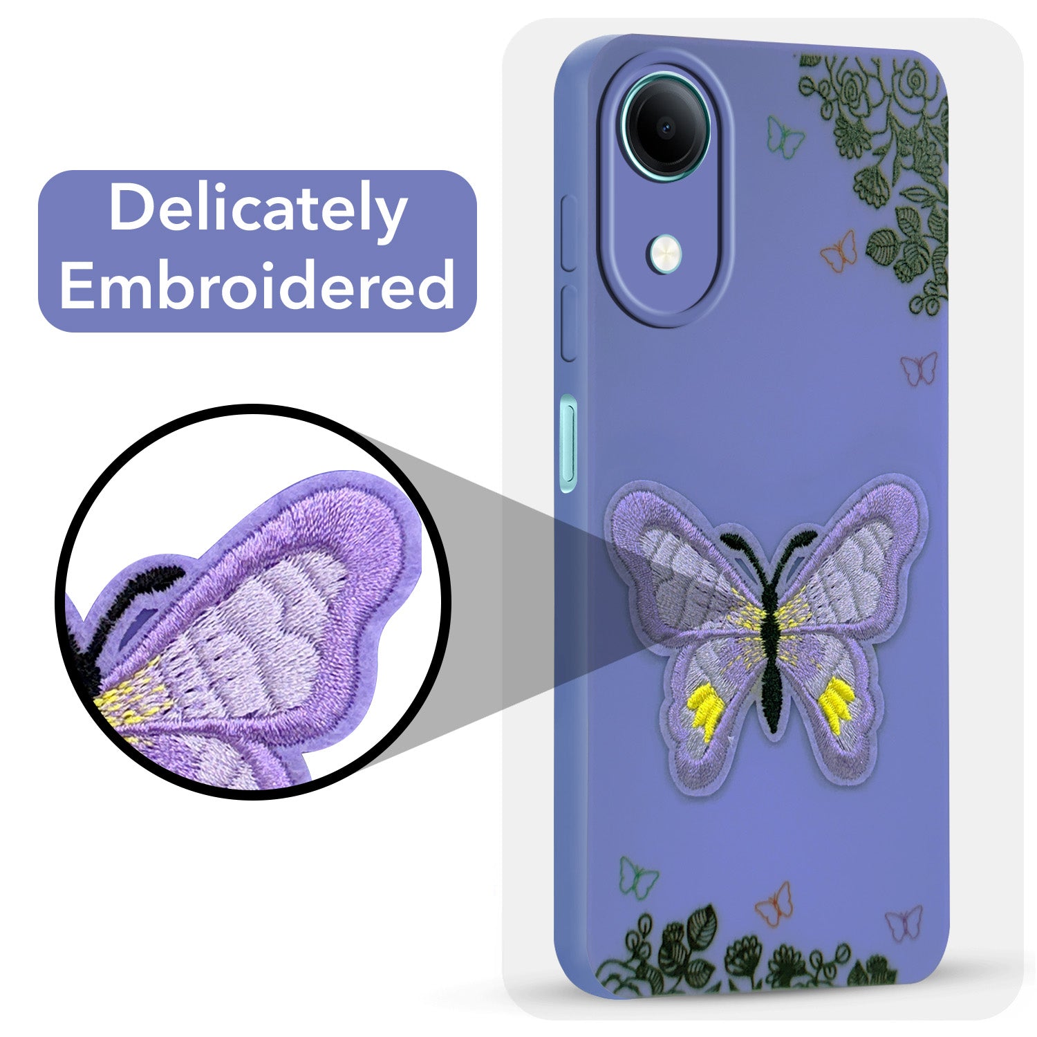 For Vivo T5e 5G Back Cover Case (Soft Butterfly Embroidery | Women Teen Girls | Camera Protection| Matte Silicone)