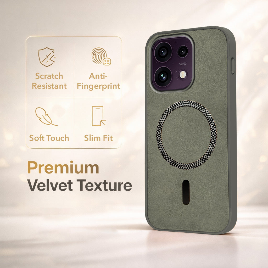 For Oppo Reno 16C 5G Back Cover Case Leather Finish (MagSafe Compatible Wireless Charging | Soft Touch | Camera Bump Protection)
