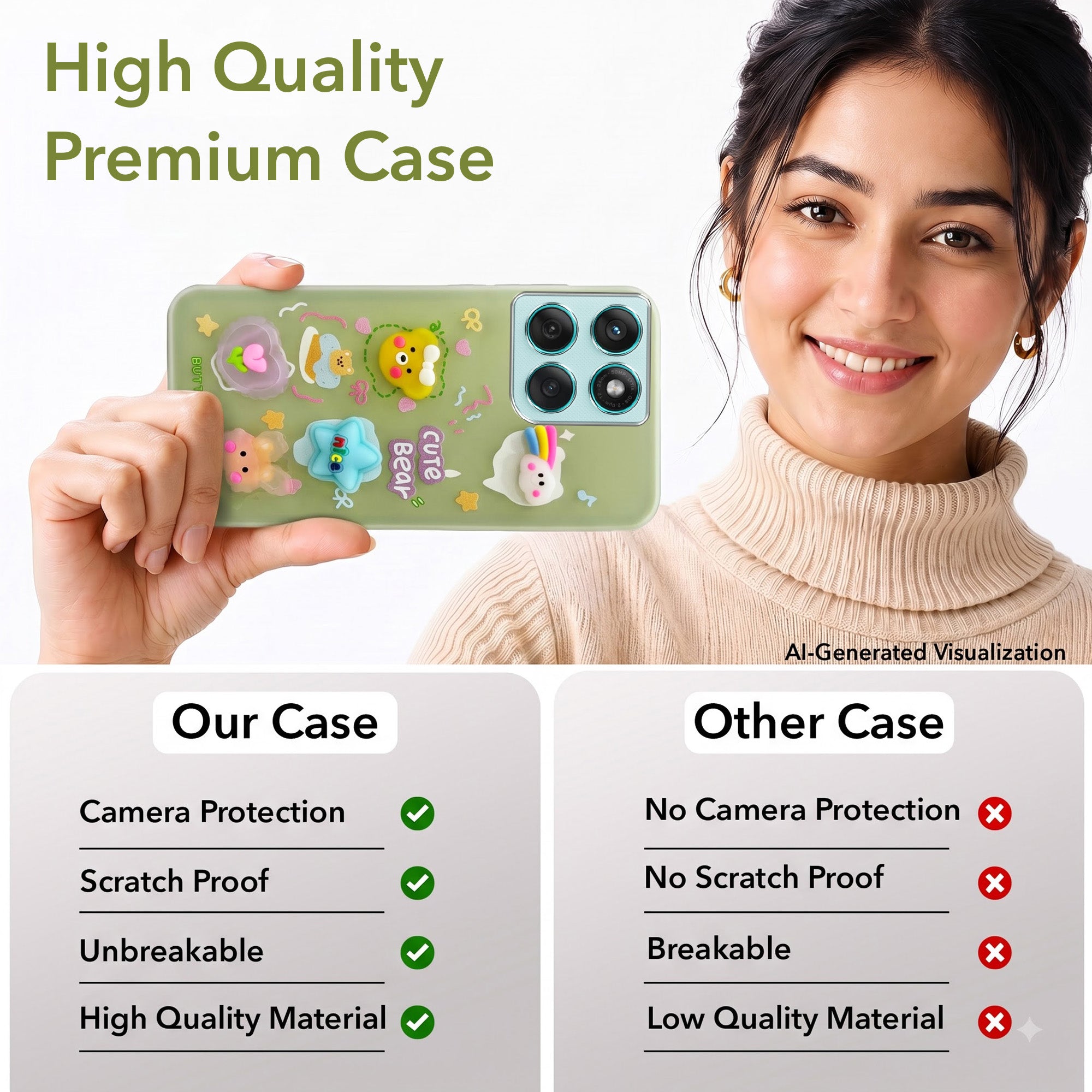 For Motorola Moto Edge 60 Back Cover Case (3D Cute Cartoons | Hard Back Side Soft | Matte Premium Finish | HD Printing)