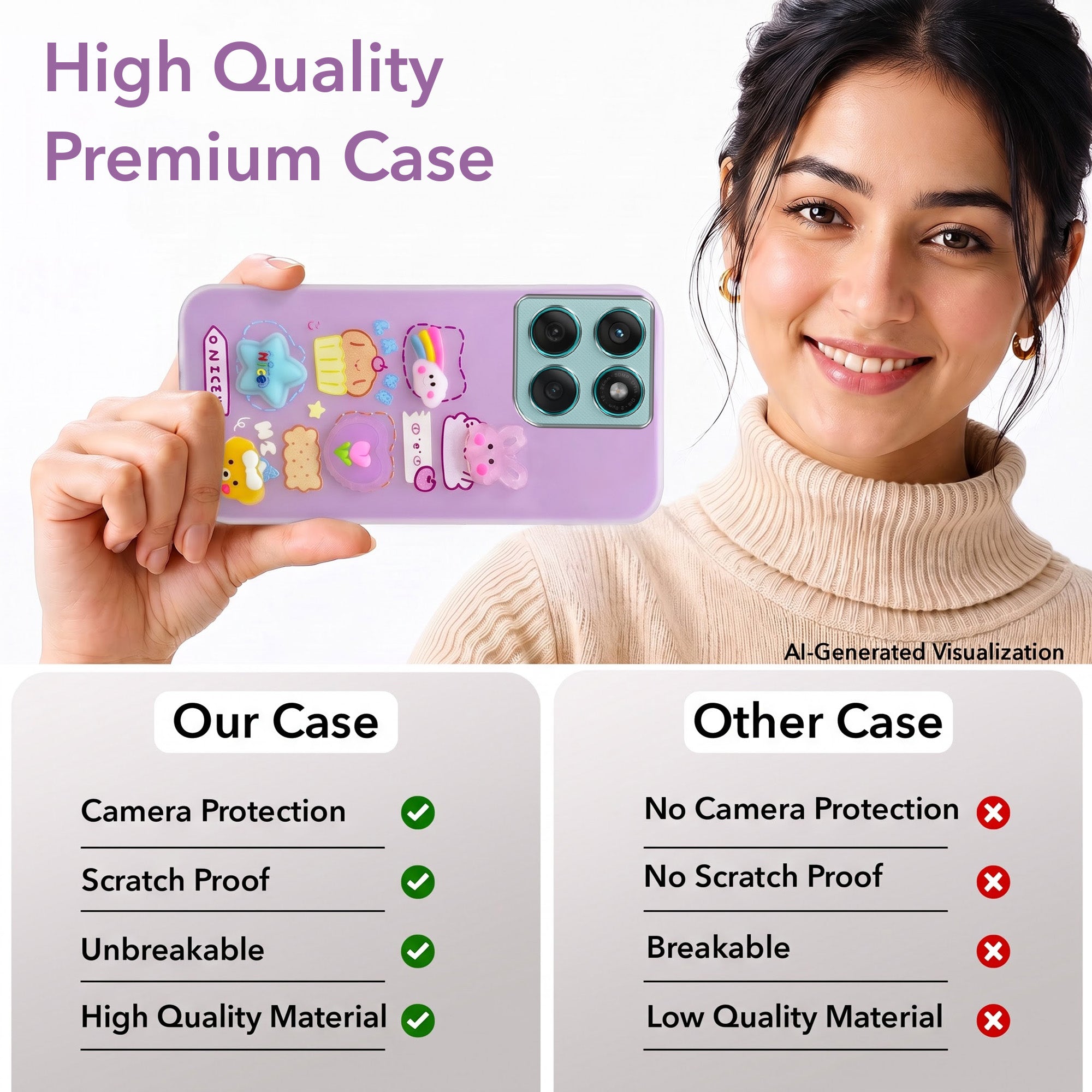 For Motorola Moto Edge 60 Back Cover Case (3D Cute Cartoons | Hard Back Side Soft | Matte Premium Finish | HD Printing)