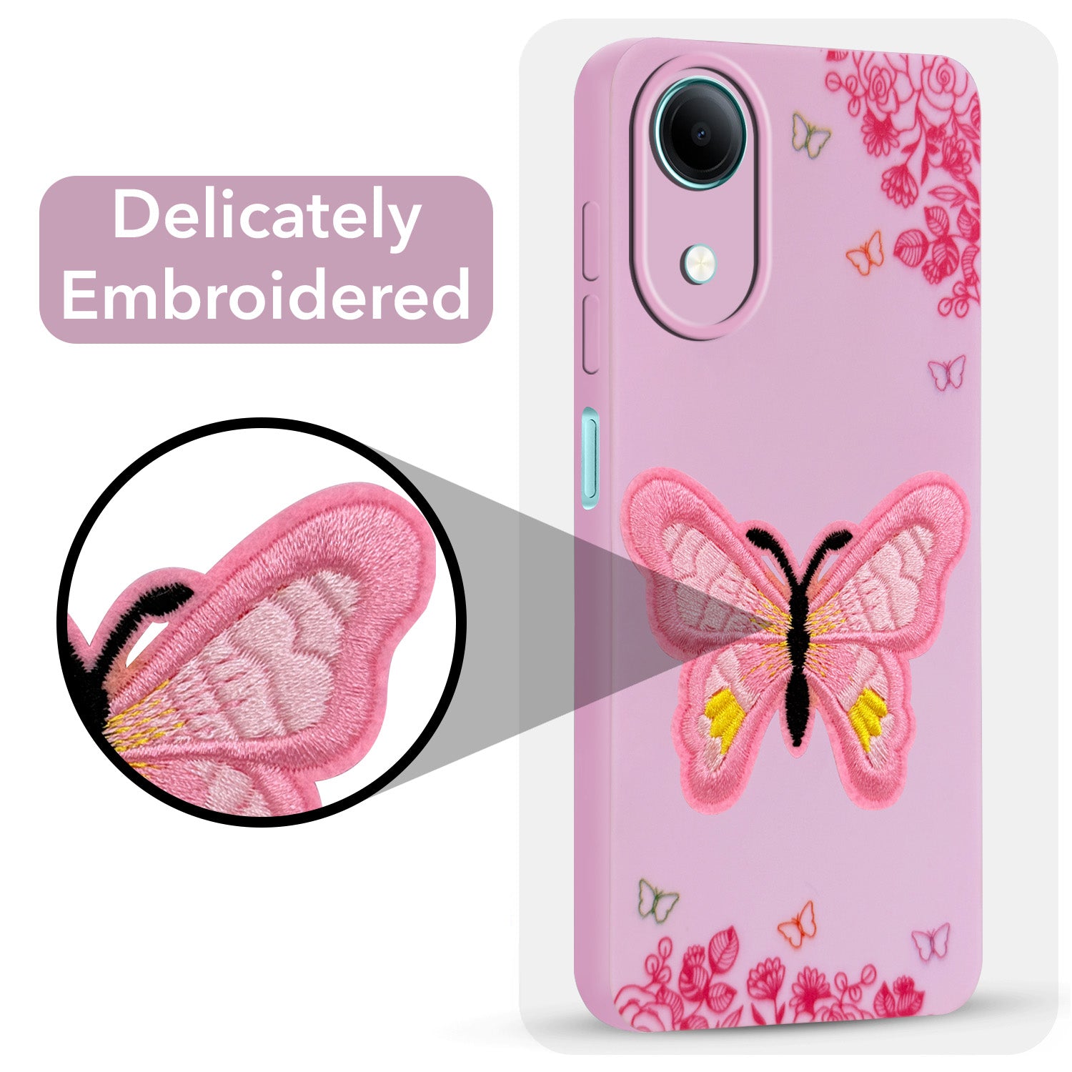 For Vivo T5e 5G Back Cover Case (Soft Butterfly Embroidery | Women Teen Girls | Camera Protection| Matte Silicone)