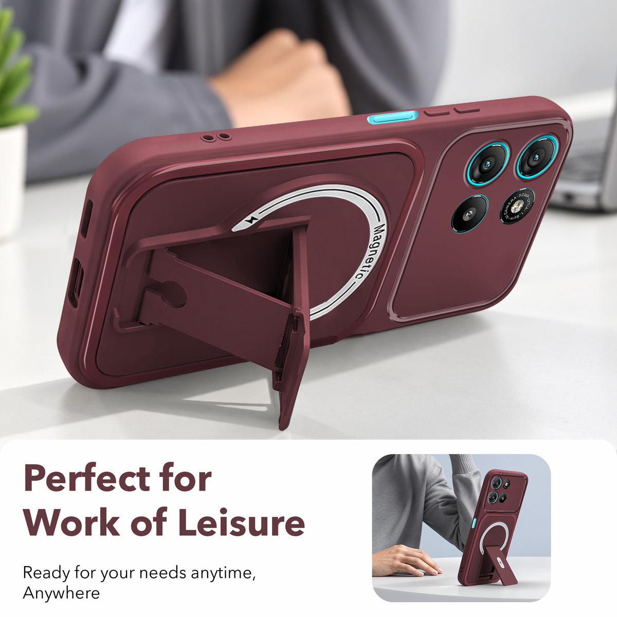 For Motorola Moto G67 Power | G57 Power Back Case Cover Metallic (Hybrid Armor Kickstand | MagSafe Compatible | Camera Protection Shockproof)