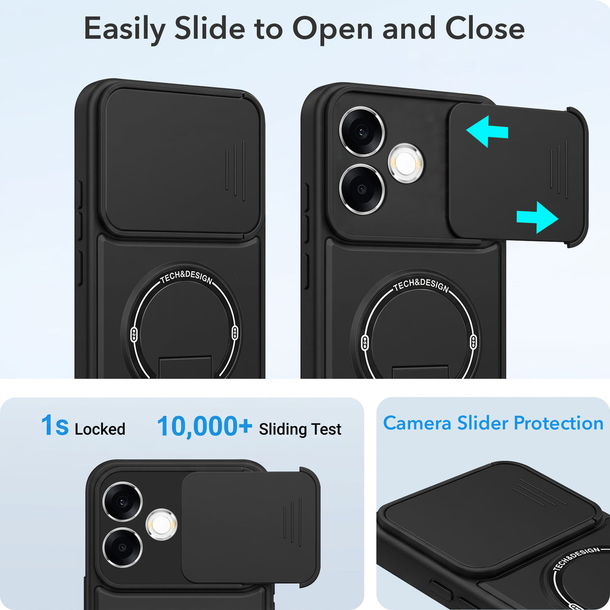 For Oppo F33 Pro 5G Back Case Cover Metallic (Hybrid Armor Kickstand | Sliding Shutter Camera Protection | MagSafe Compatible)