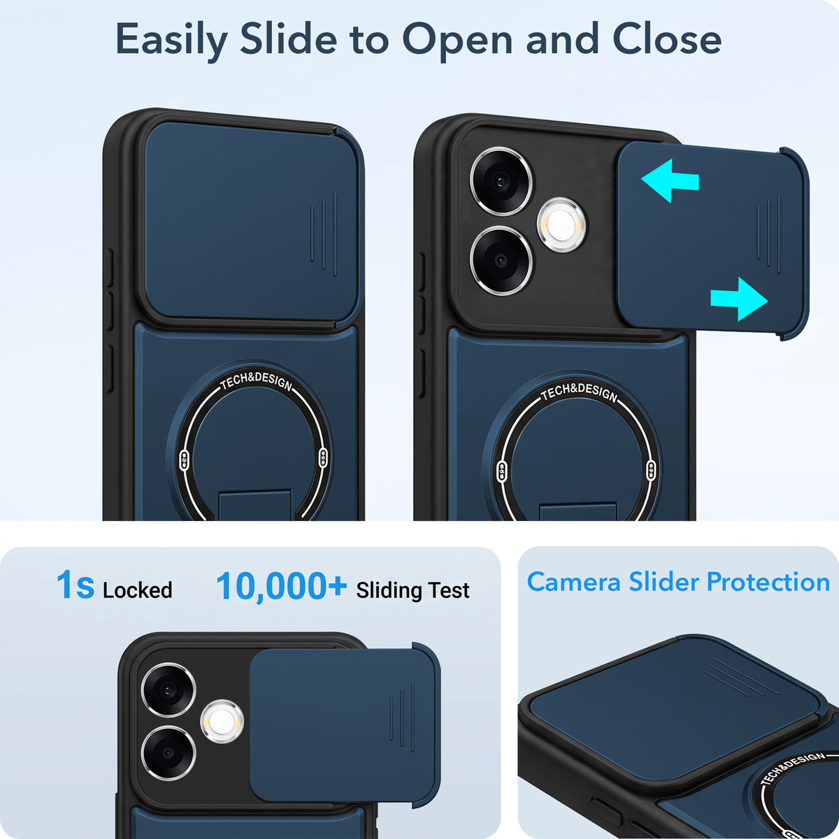 For Oppo F33 Pro 5G Back Case Cover Metallic (Hybrid Armor Kickstand | Sliding Shutter Camera Protection | MagSafe Compatible)