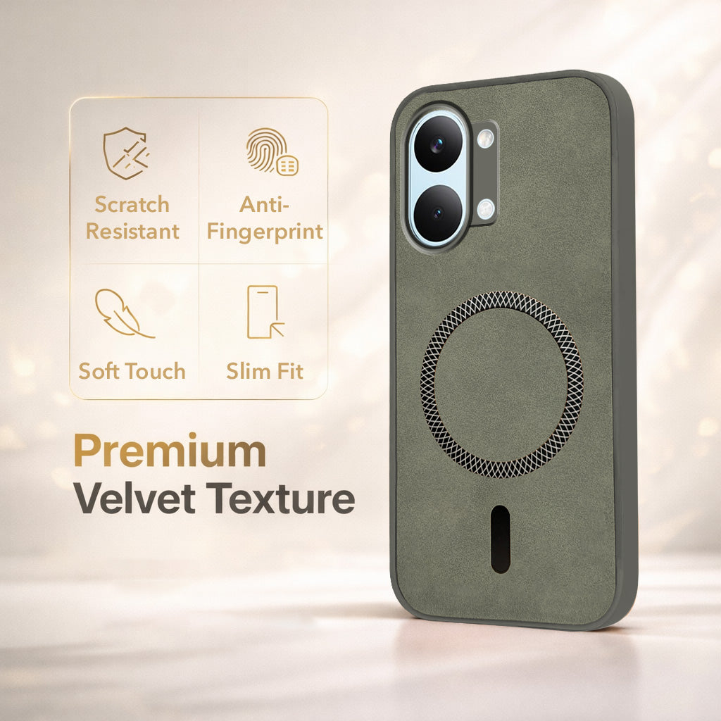 For Poco X8 Pro Max 5G Back Cover Case Leather Finish (MagSafe Compatible Wireless Charging | Soft Touch | Camera Bump Protection)