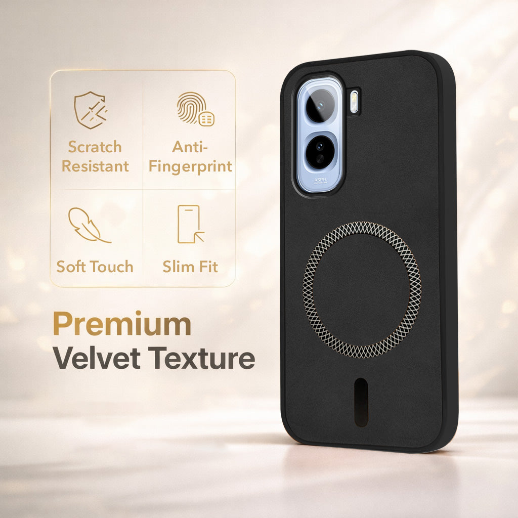 For Vivo T5 Pro 5G Back Cover Case Leather Finish (MagSafe Compatible Wireless Charging | Soft Touch | Camera Bump Protection)