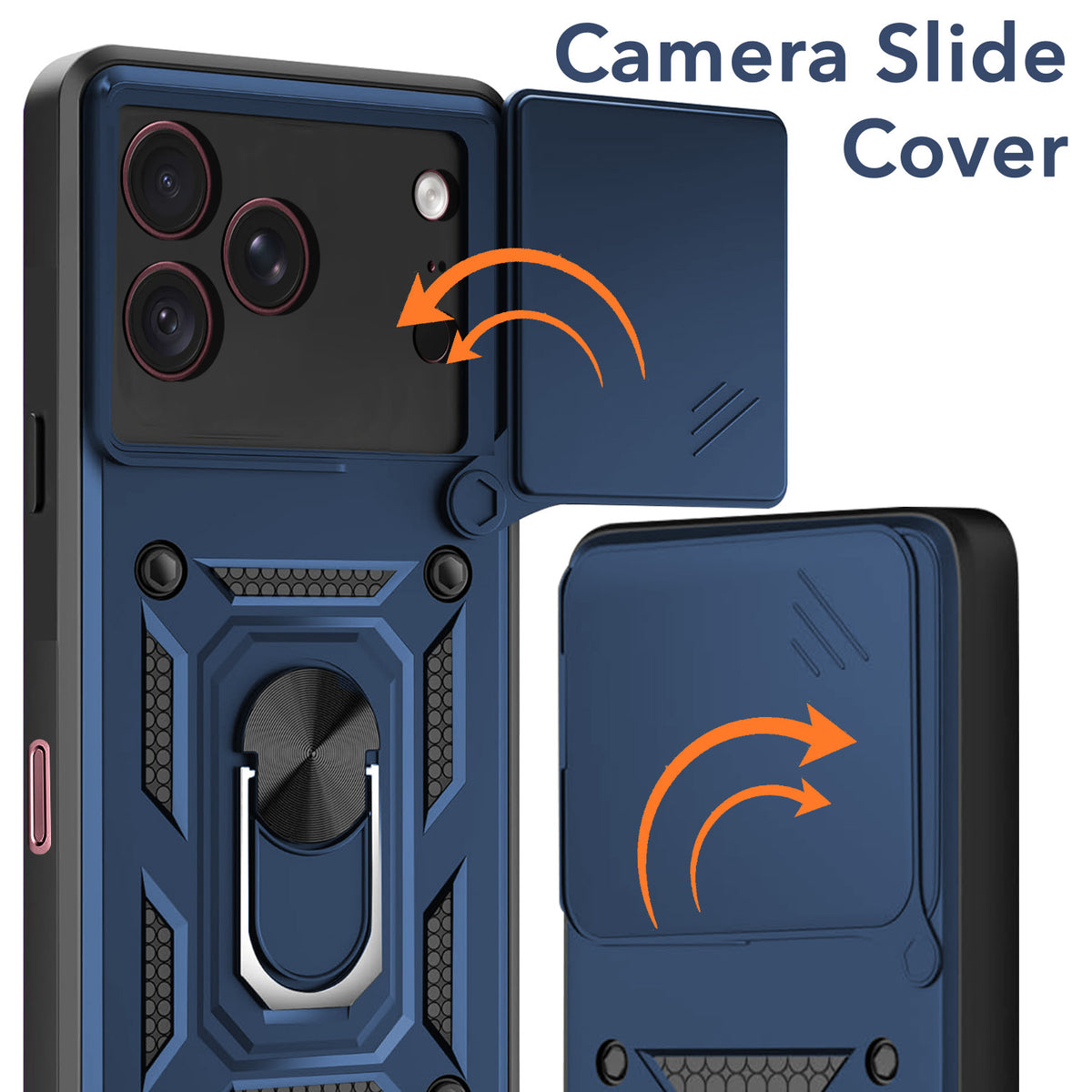 For Apple iPhone 18 Pro Max Back Cover Case Hybrid Armor (Sliding Shutter Camera Protection | Polycarbonate |Ring Holder Kickstand)