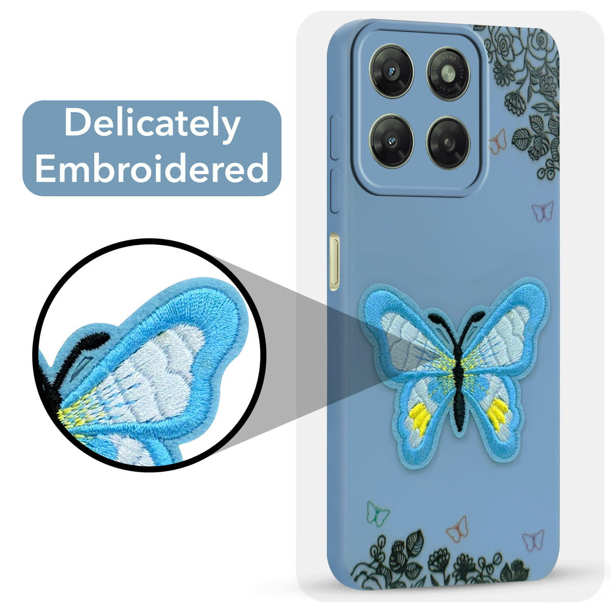For Motorola Moto G77 Power Back Cover Case (Soft Butterfly Embroidery | Women Teen Girls | Camera Protection| Matte Silicone)