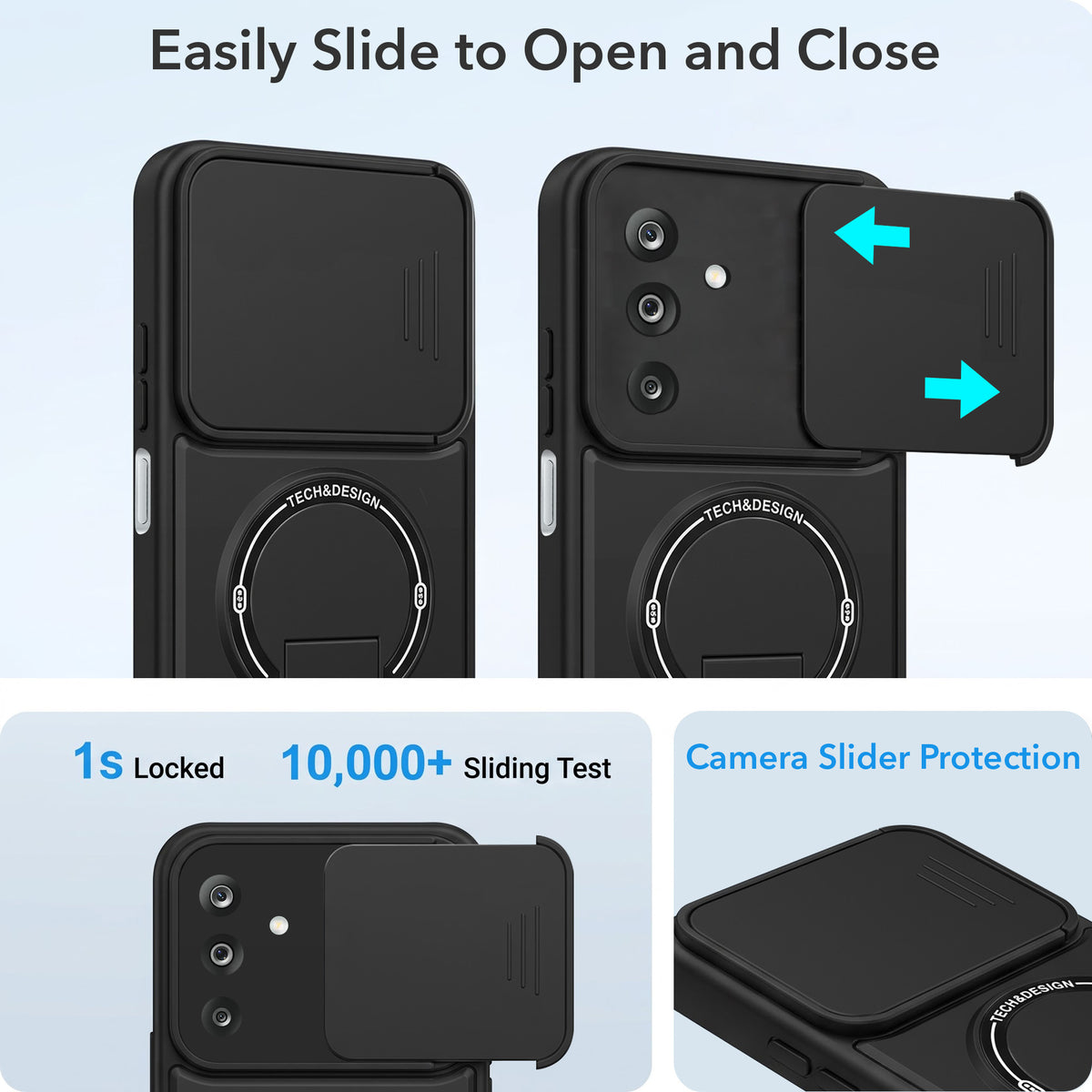 For Samsung Galaxy M36 | Samsung Galaxy F36 Back Case Cover Metallic (Hybrid Armor Kickstand | Sliding Shutter Camera Protection | MagSafe Compatible)