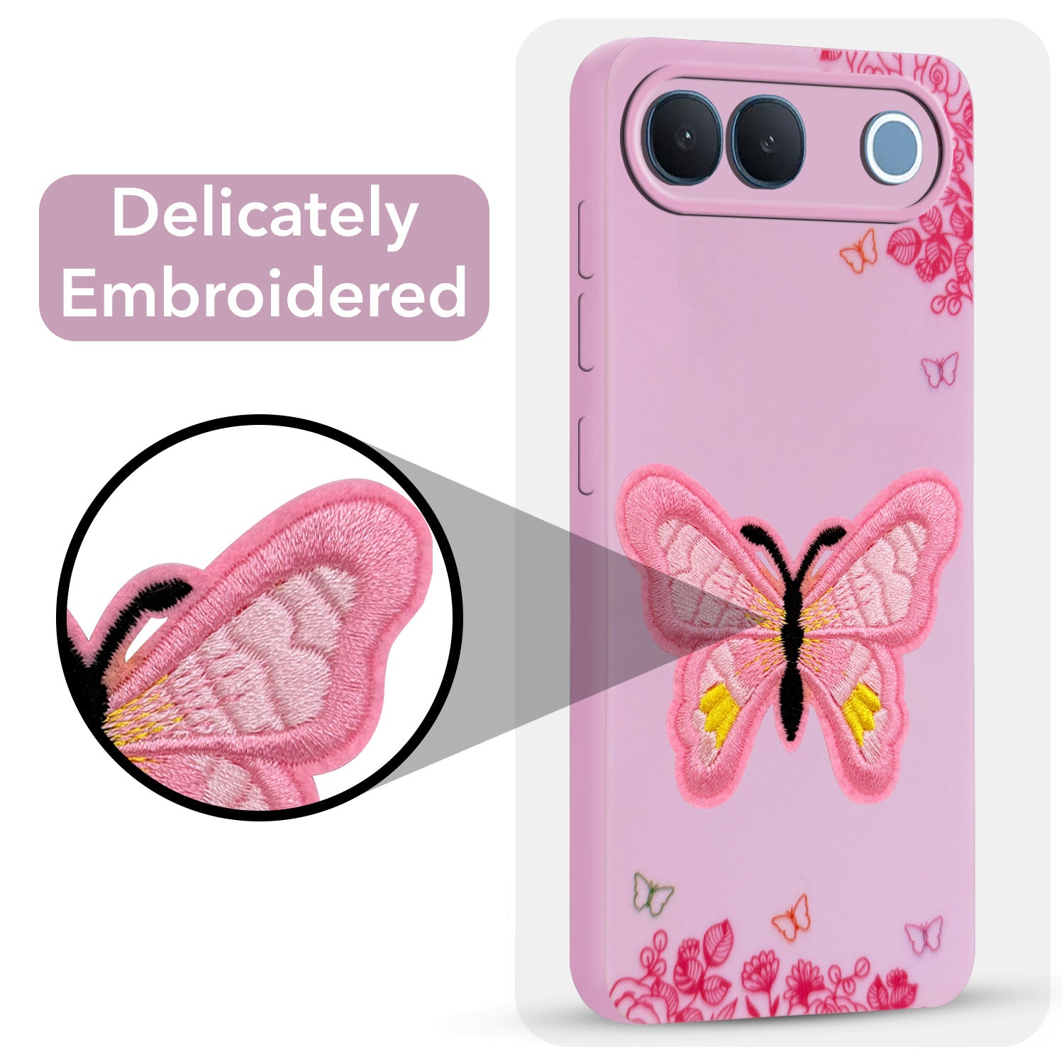 For Vivo S2 5G Back Cover Case (Soft Butterfly Embroidery | Women Teen Girls | Camera Protection| Matte Silicone)