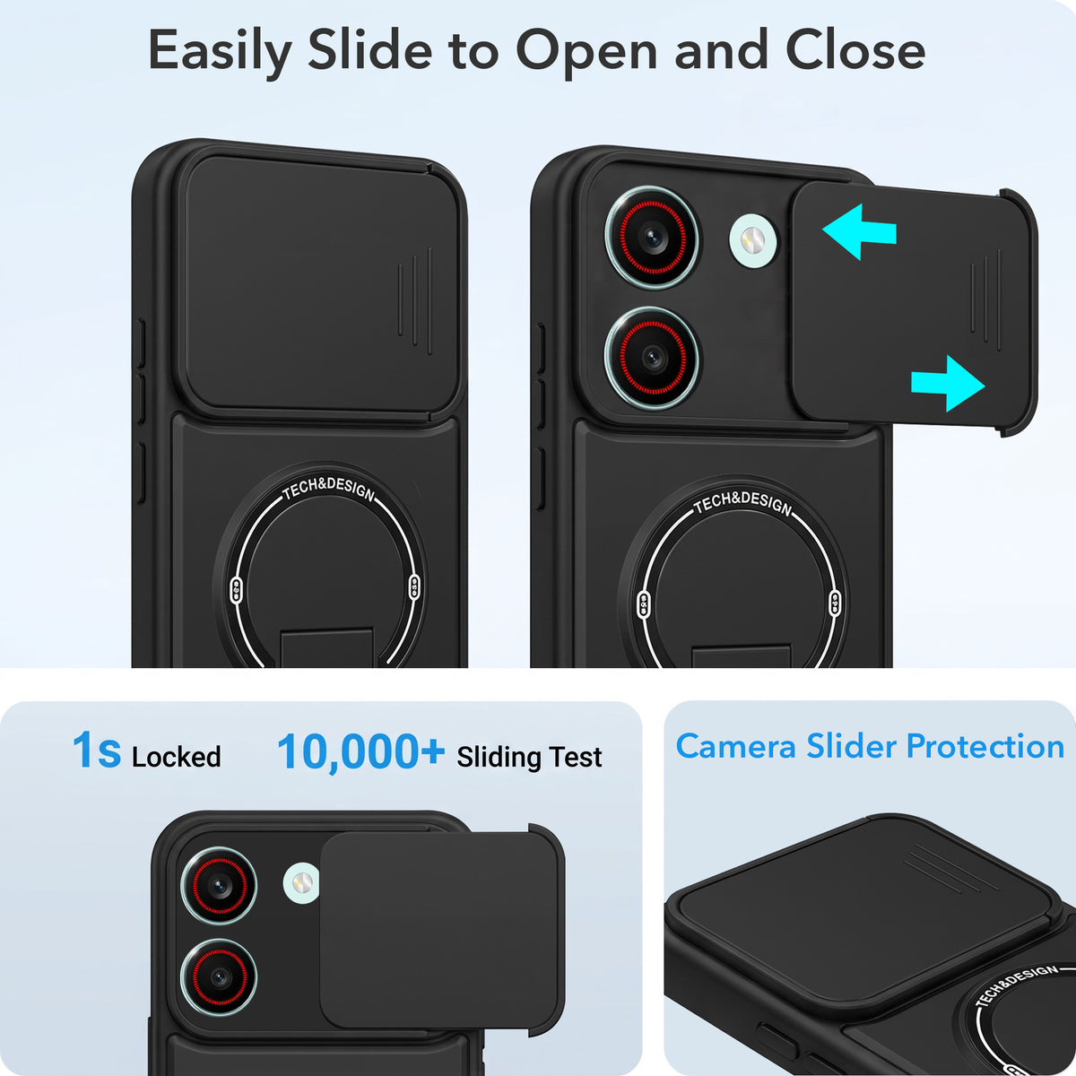 For Redmi Turbo 5 Back Case Cover Metallic (Hybrid Armor Kickstand | Sliding Shutter Camera Protection | MagSafe Compatible)
