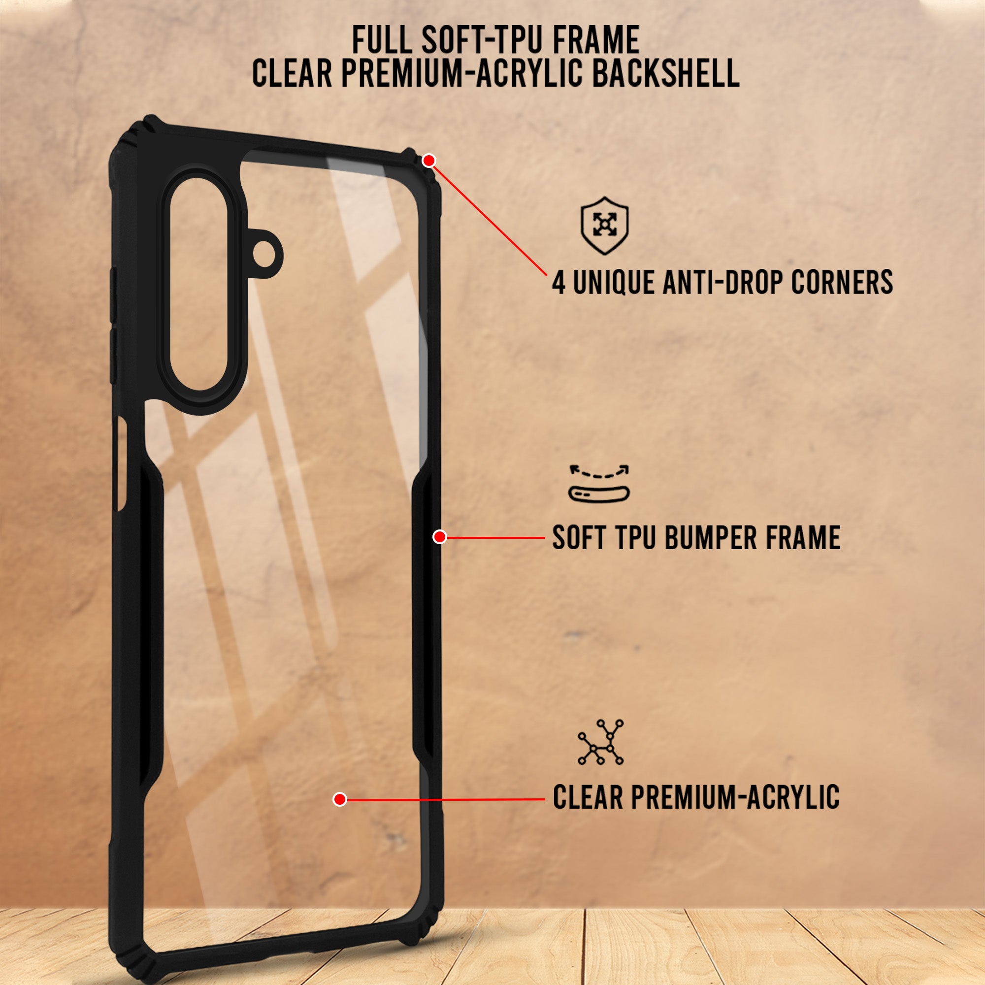For Samsung Galaxy F70 Pro 5G Back Cover Case Hybrid (Shockproof with Polycarbonate Clear Panel | Professional Black)