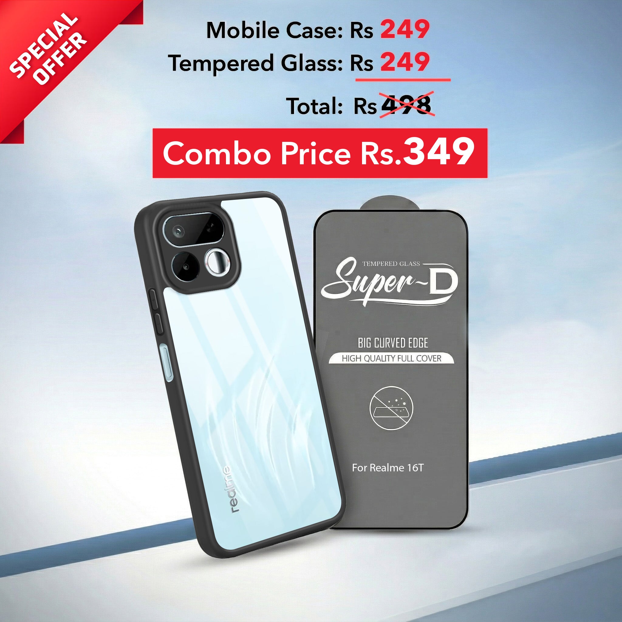For Realme 16T 5G (Combo with Back Cover and 9H Tempered Glass (Lifetime Anti-Yellow | Crystal Clear Shockproof | Oleophobic Coating Screen Glass)